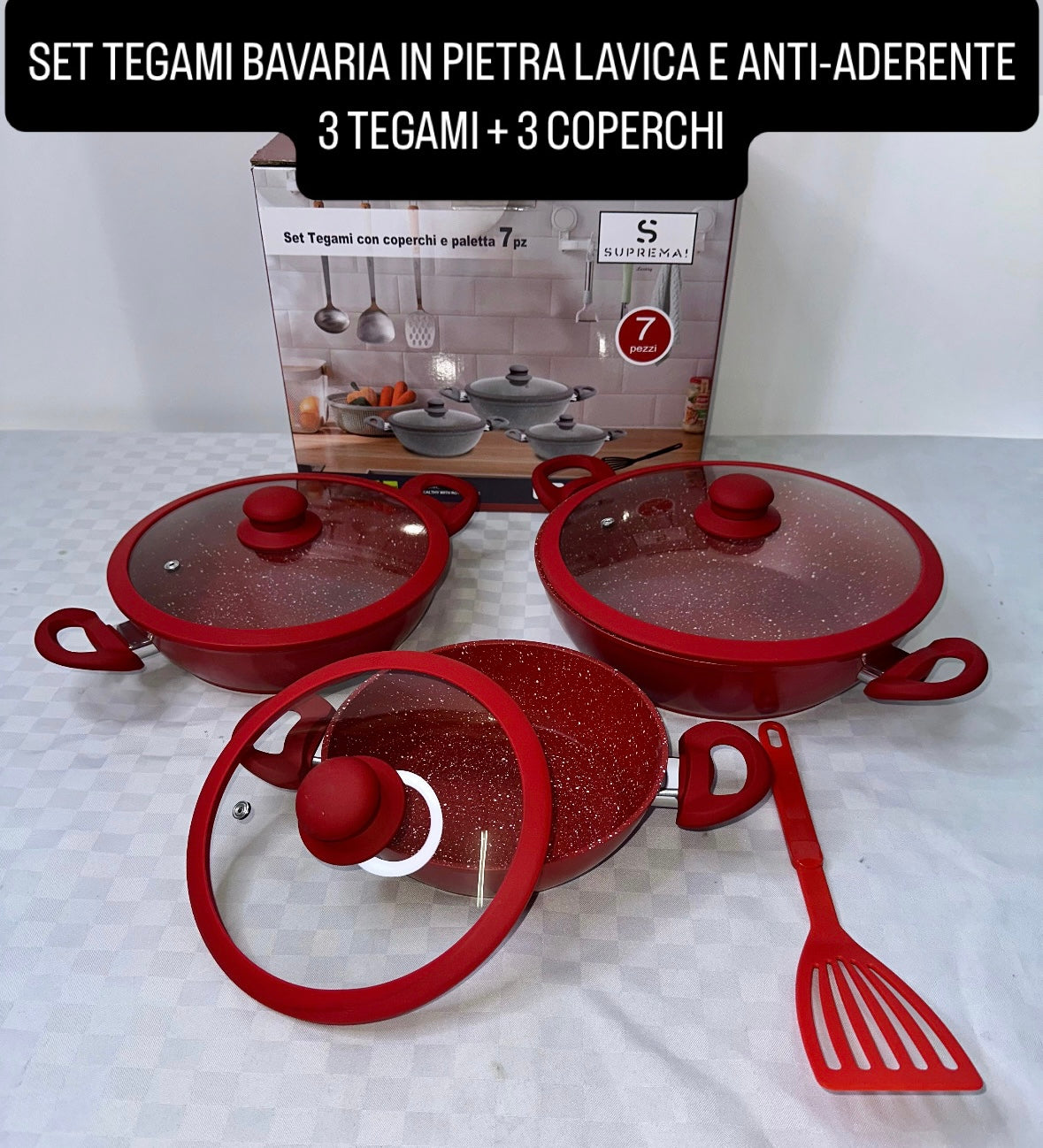 TRIS DI TEGAMI 3 PEZZI CON COPERCHIO IN PIETRA LAVICA E ANTI-ADERENTE