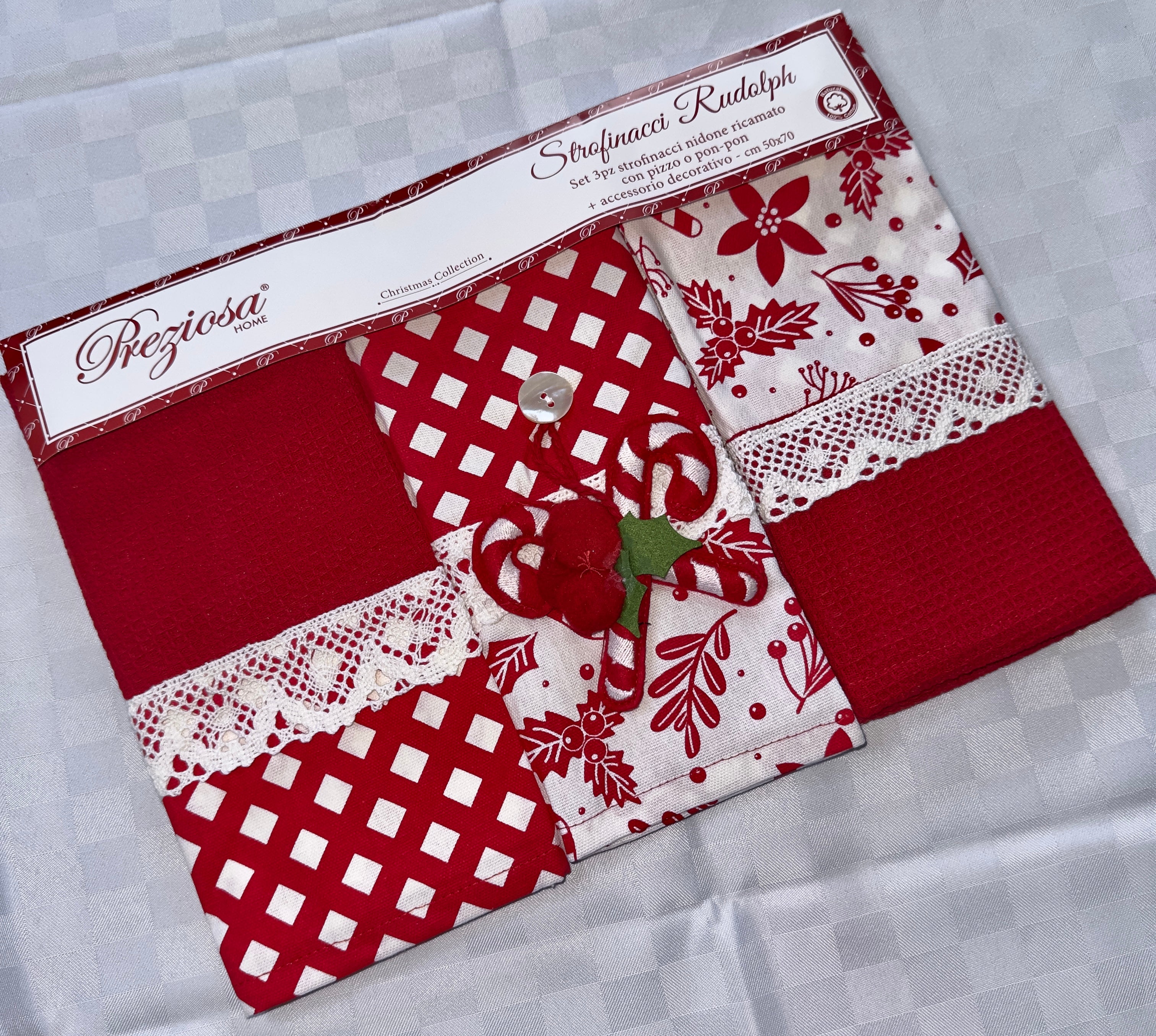 SET 3 PEZZI STROFINACCI CUCINA IN COTONE NATALIZIO