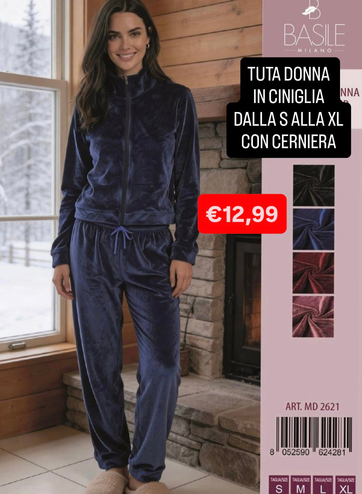 TUTA DONNA IN CINIGLIA CON CERNIERA,Manica lunga e Pantalone lungo