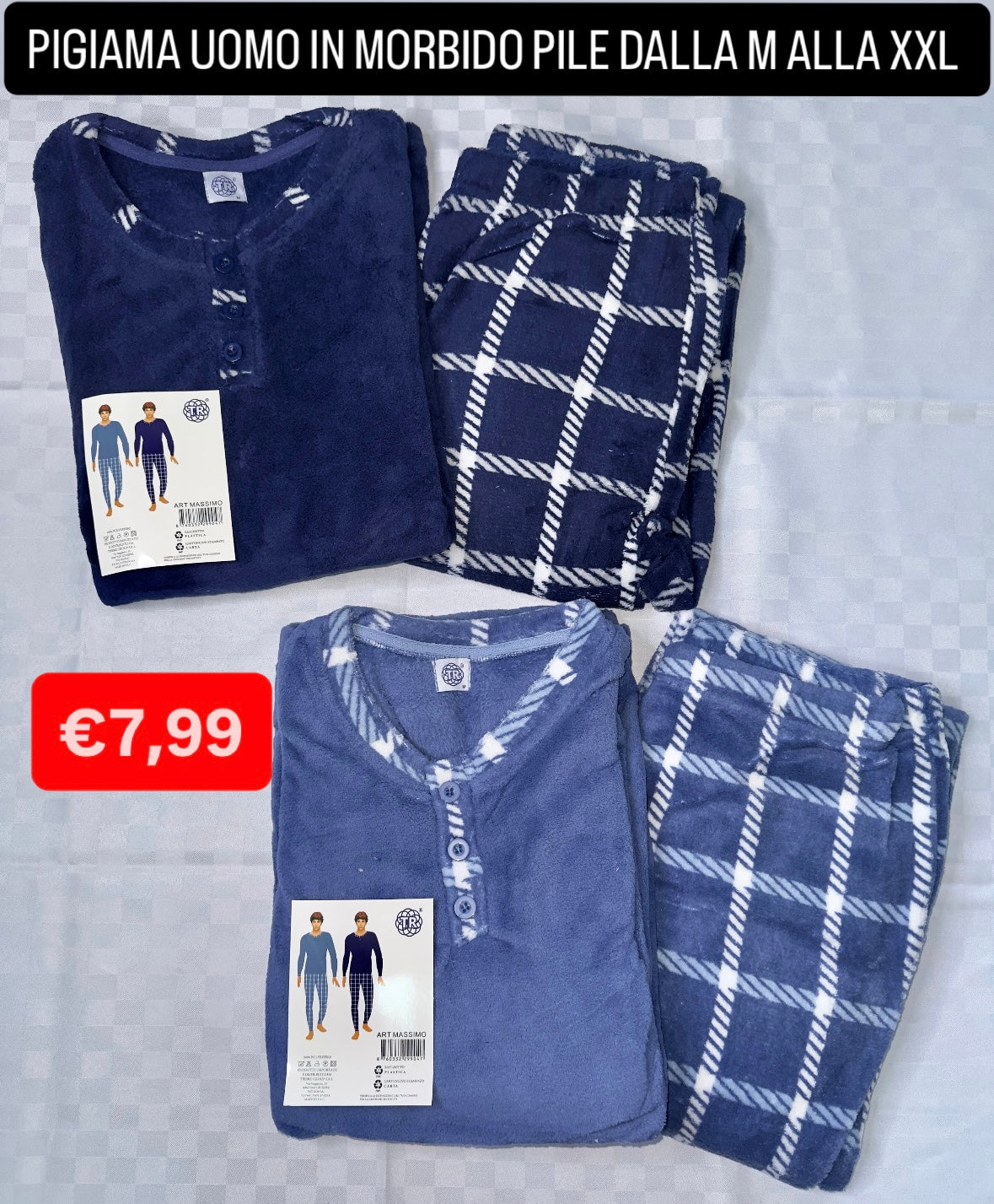 PIGIAMA UOMO IN MORBIDO PILE Manica lunga e Pantalone lungo