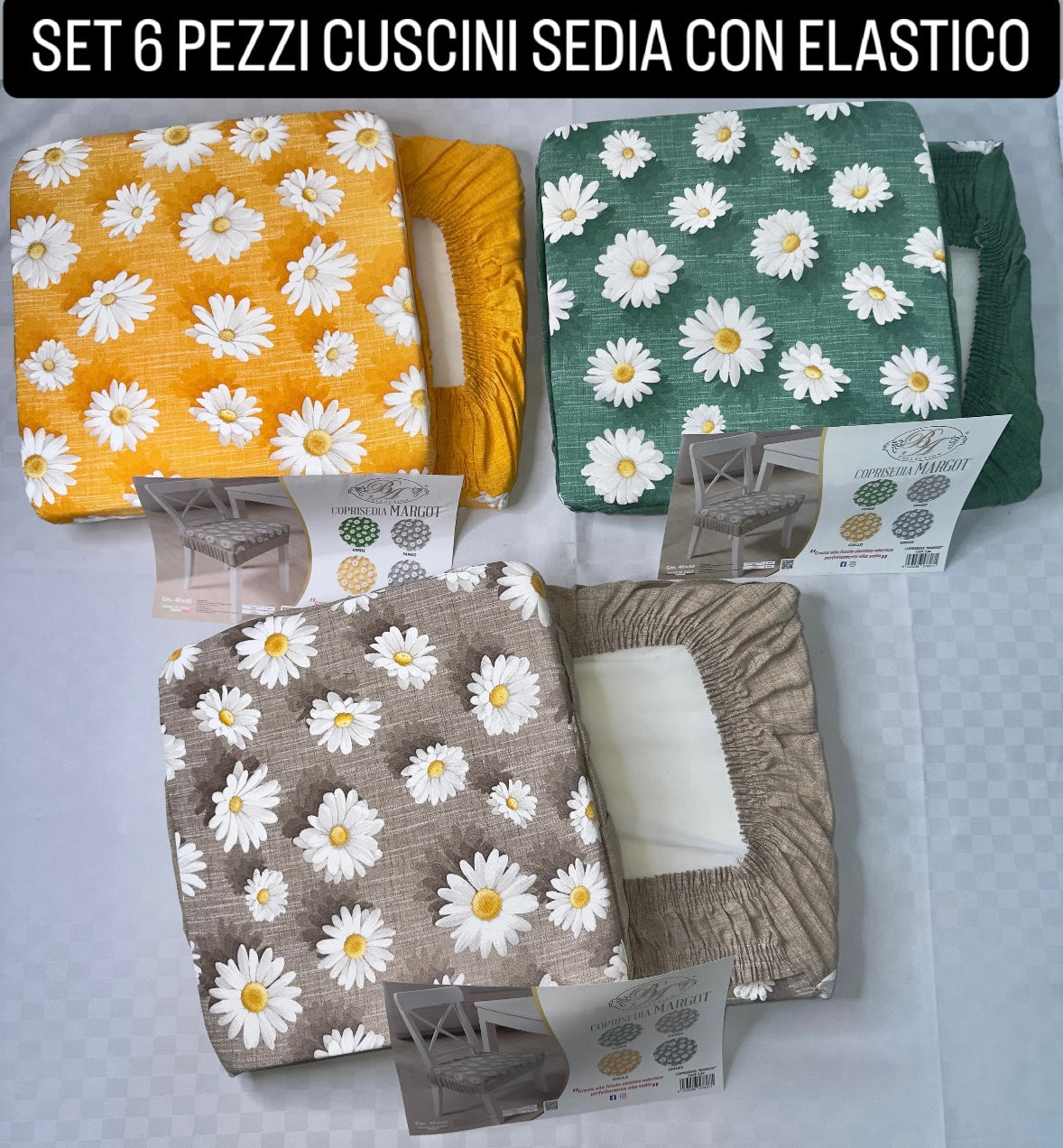 SET 6 PEZZI CUSCINI SEDIA CON ELASTICO Fantasia Margot