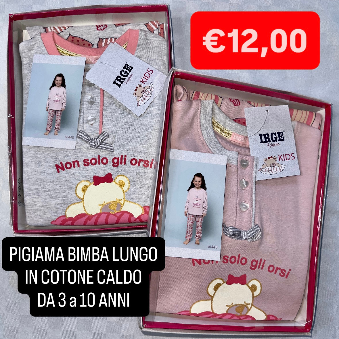 PIGIAMA BIMBA IN COTONE CALDO Manica Lunga e Pantalone lungo