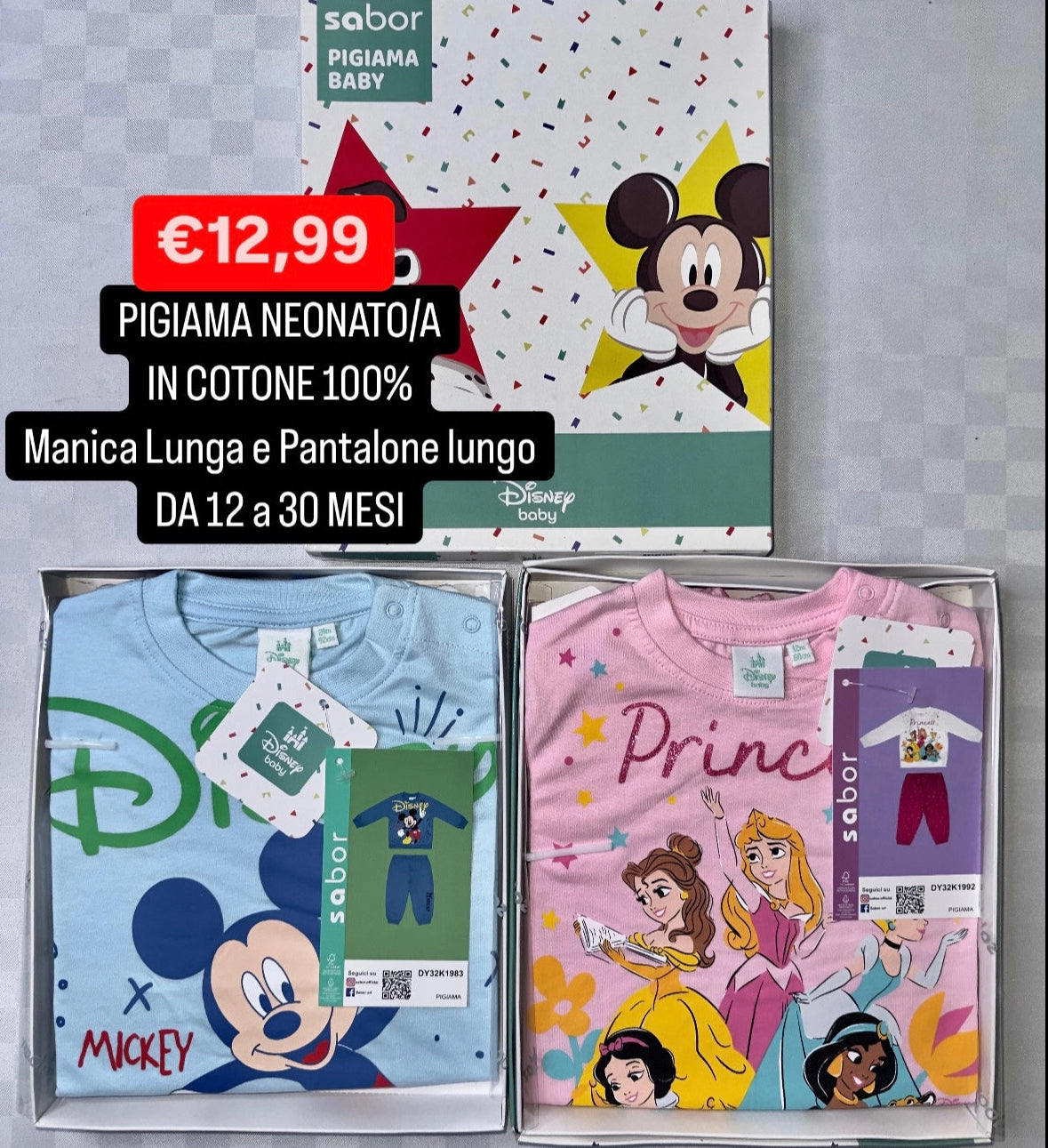 PIGIAMA NEONATO/A IN COTONE 100% Manica lunga e Pantalone lungo