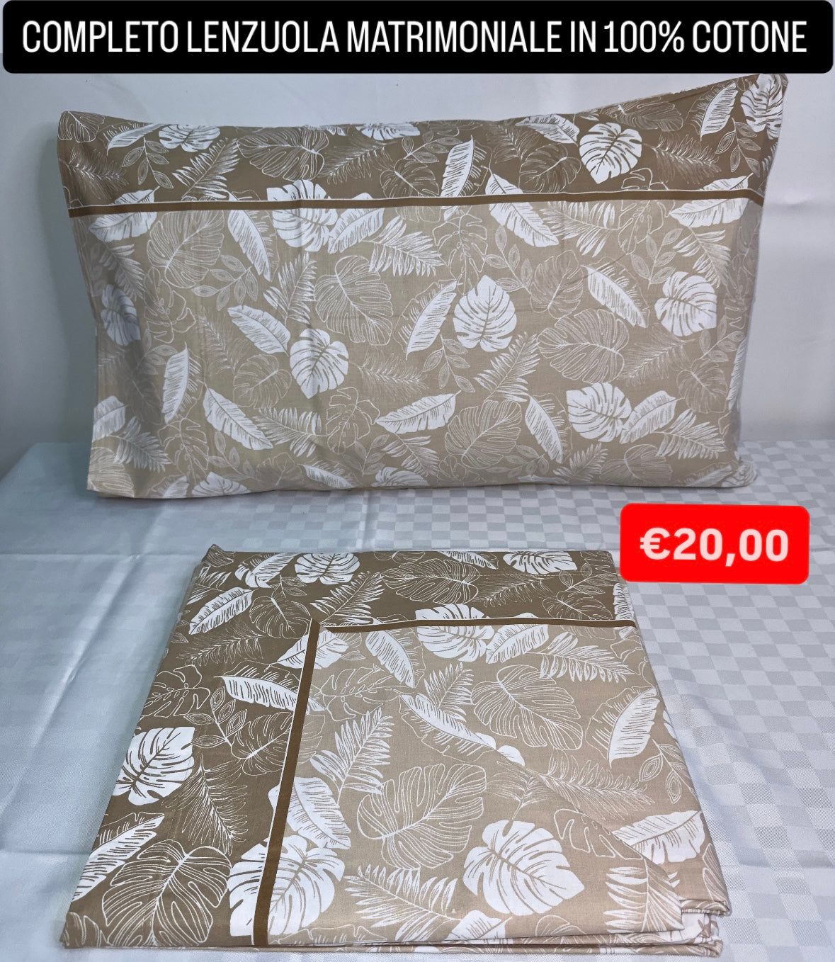 COMPLETO LENZUOLA MATRIMONIALE IN 100% COTONE Lenzuolo sopra, Lenzuolo sotto con angoli e due Federe