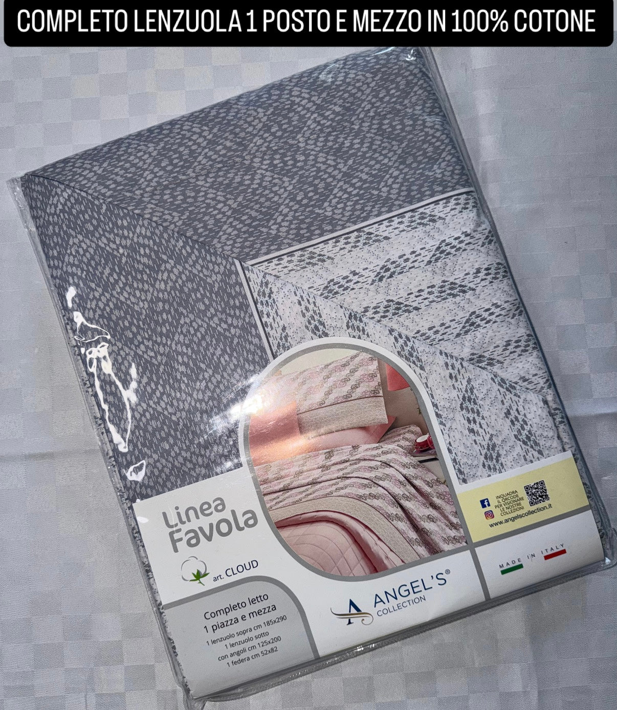 COMPLETO LENZUOLA 1 POSTO E MEZZO IN 100% COTONE contiene Lenzuolo sopra, Lenzuolo sotto con angoli e Federe