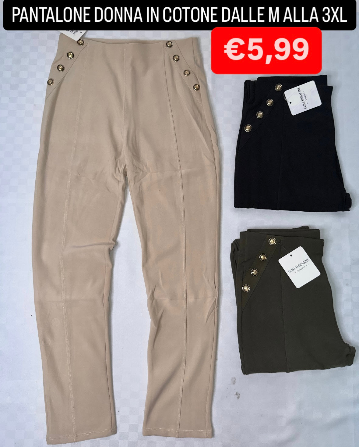 PANTALONE DONNA IN COTONE DALLE M ALLA 3XL