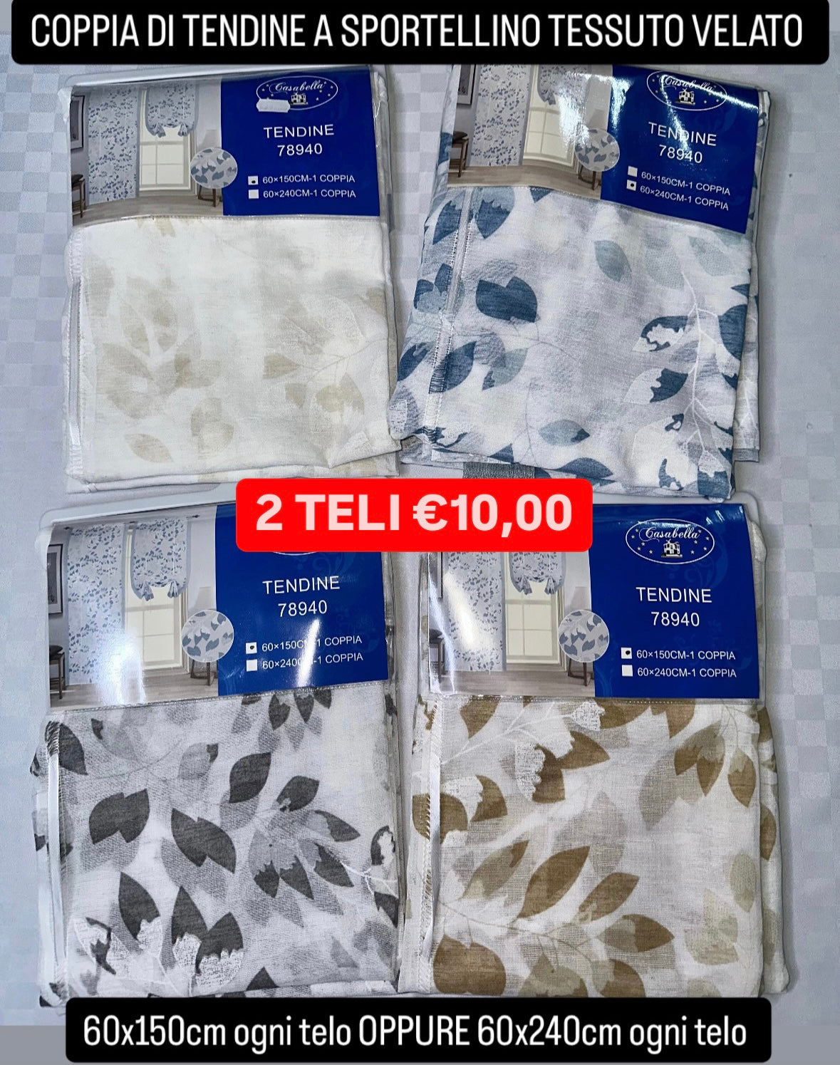 COPPIA DI TENDINE A SPORTELLINO TESSUTO VELATO (SET DA 2 TELI)