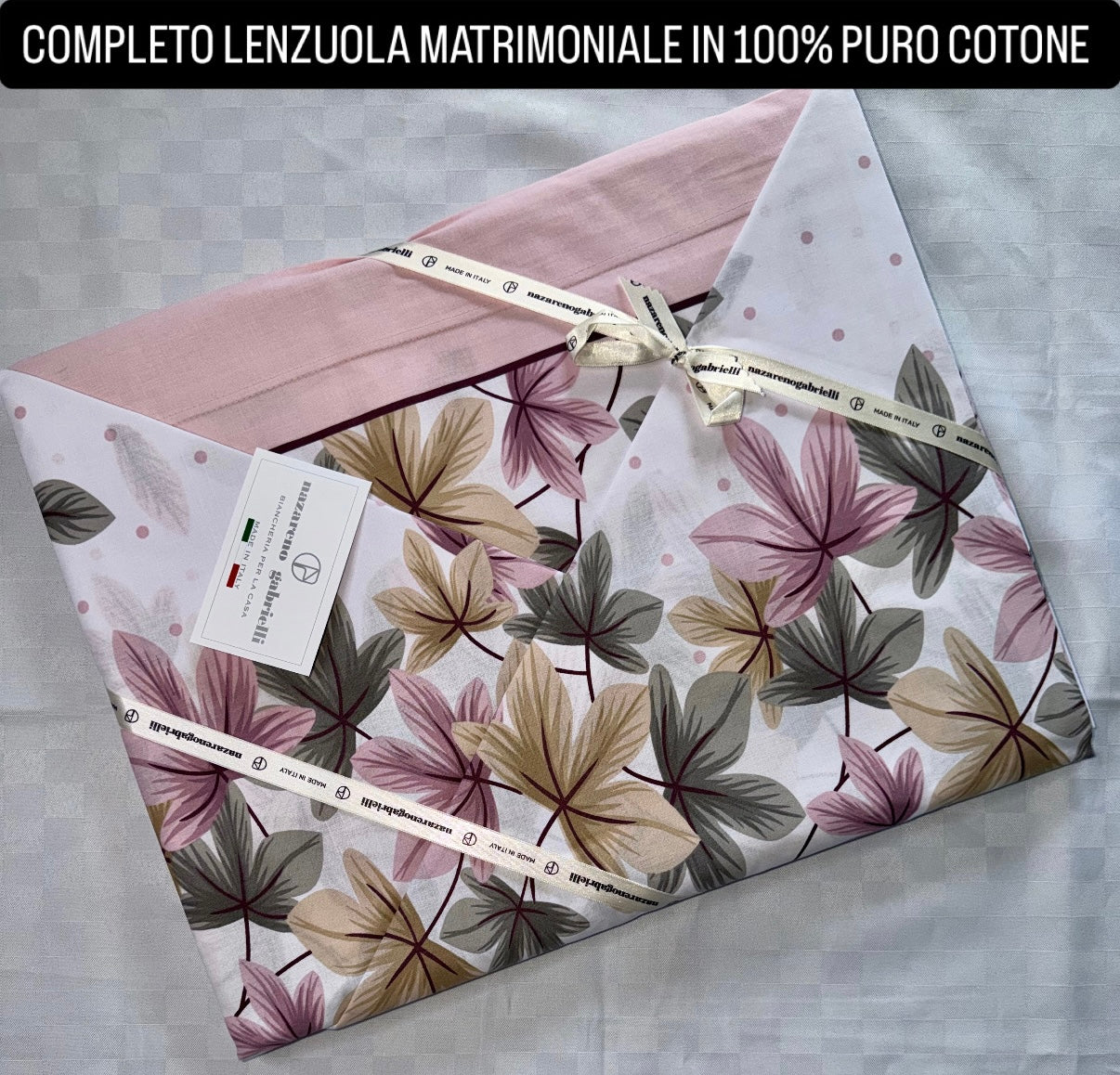 COMPLETO LENZUOLA MATRIMONIALE IN 100% PURO COTONE , contiene Lenzuolo sopra, Lenzuolo sotto con angoli e due Federe