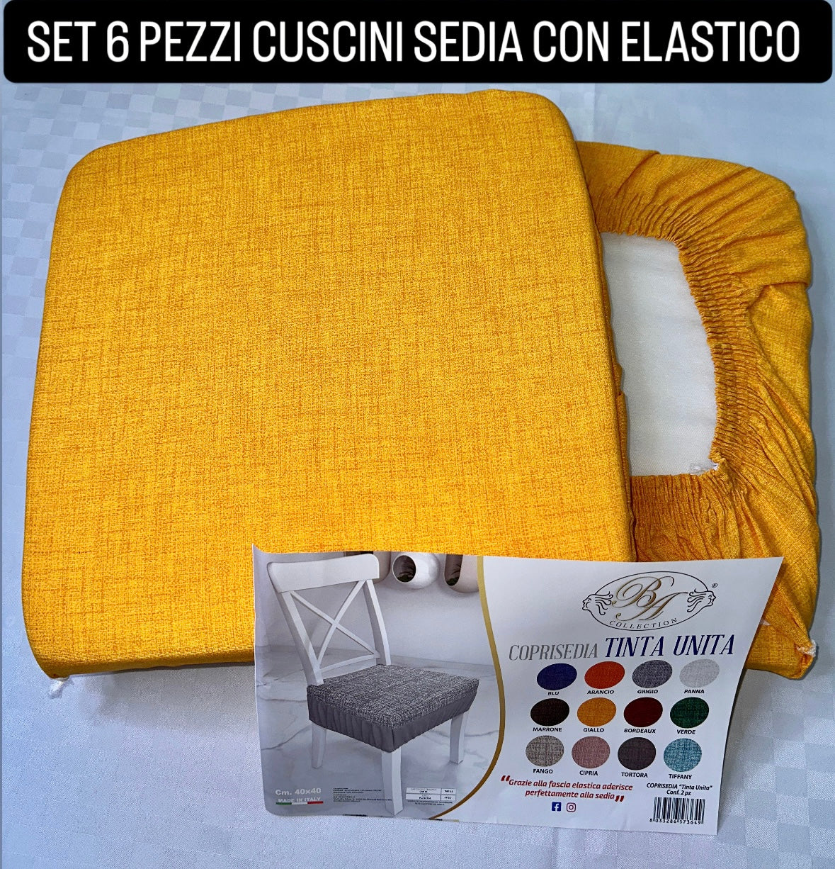 SET 6 PEZZI DI CUSCINI PER LA SEDIA CON ELASTICO 40x40cm (Sfoderabili e Lavabili)