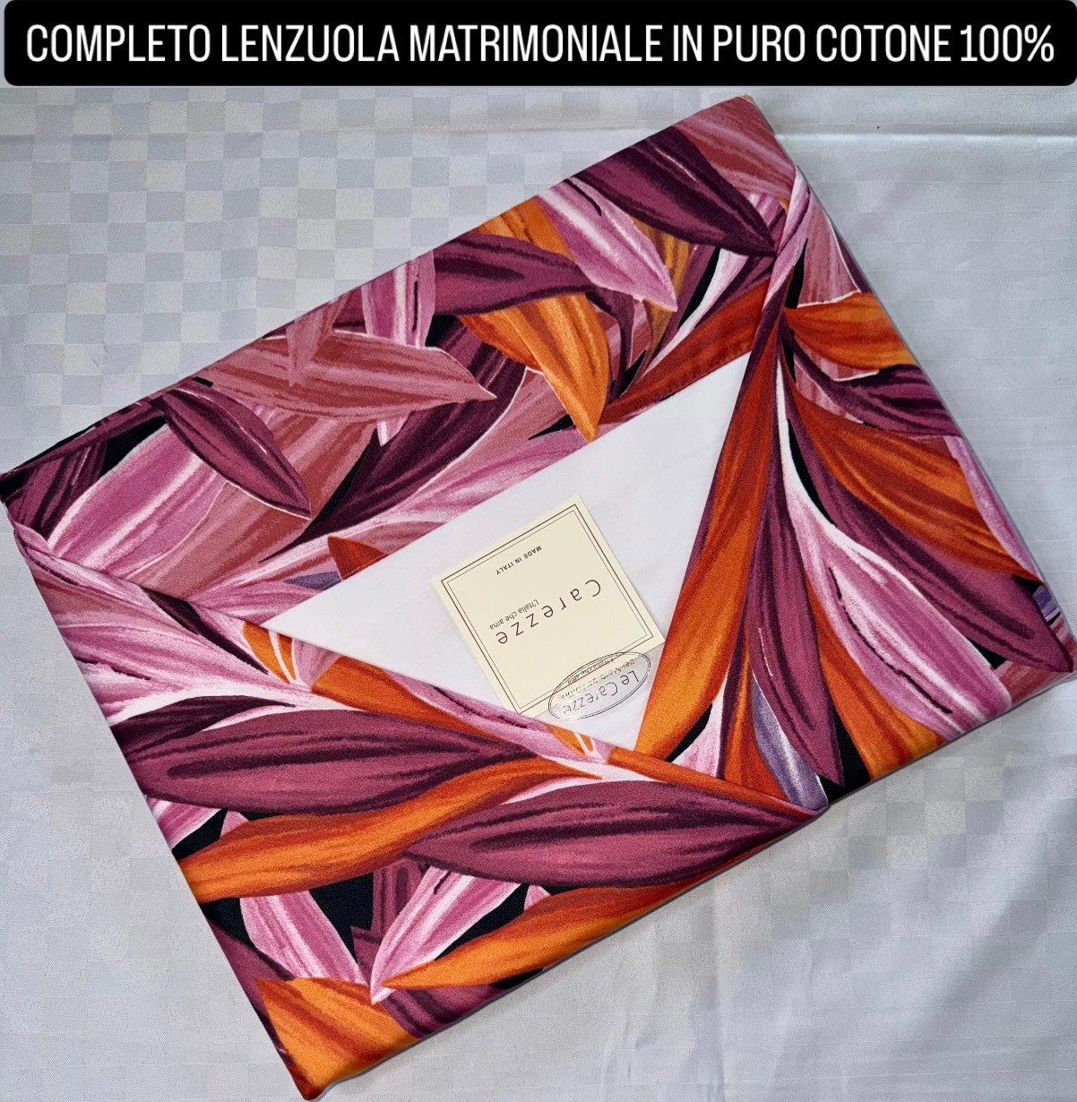 COMPLETO LENZUOLA MATRIMONIALE IN 100% PURO COTONE , contiene Lenzuolo sopra, Lenzuolo sotto con angoli e due Federe
