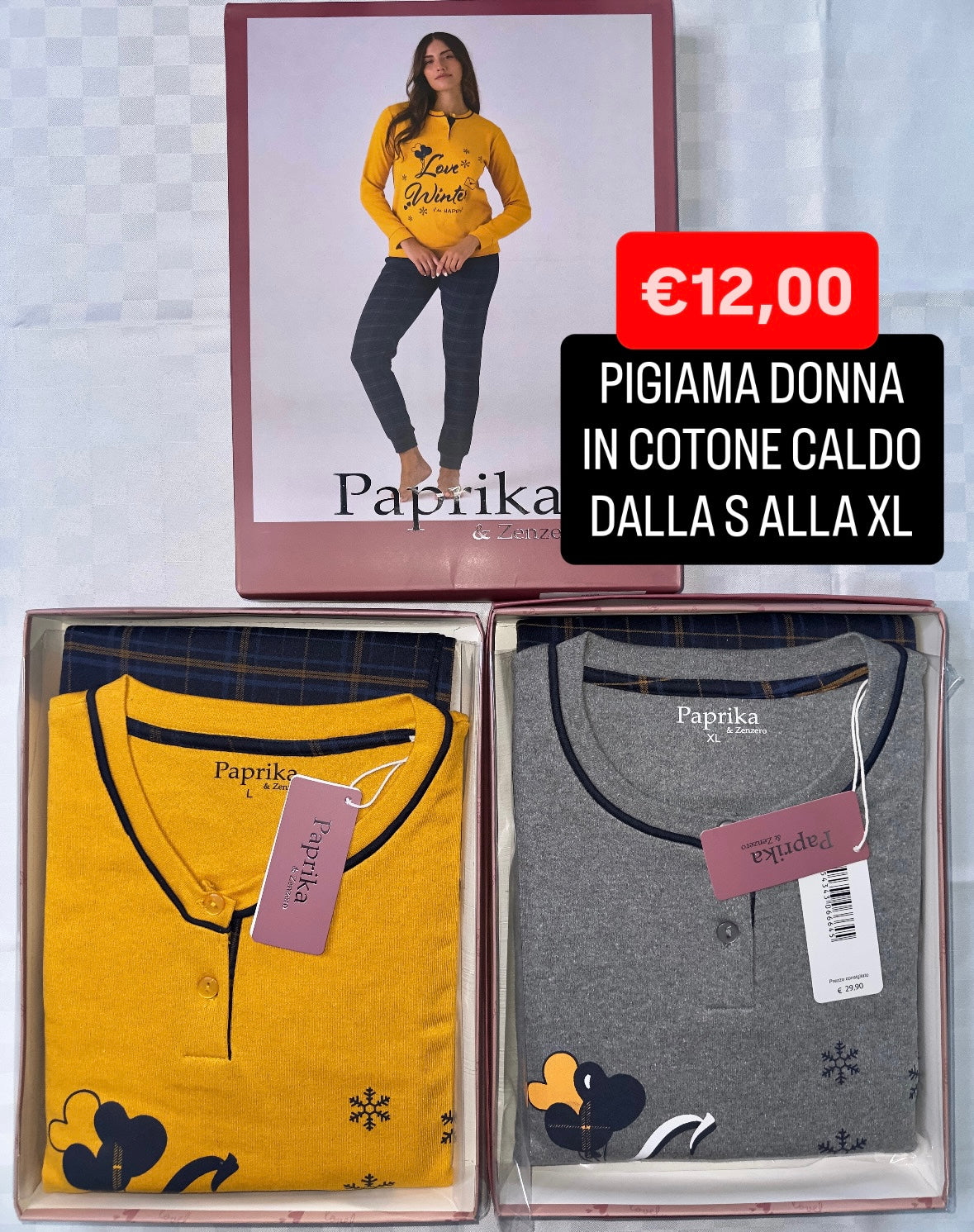 PIGIAMA DONNA IN COTONE CALDO MANICA LUNGA E PANTALONE LUNGO