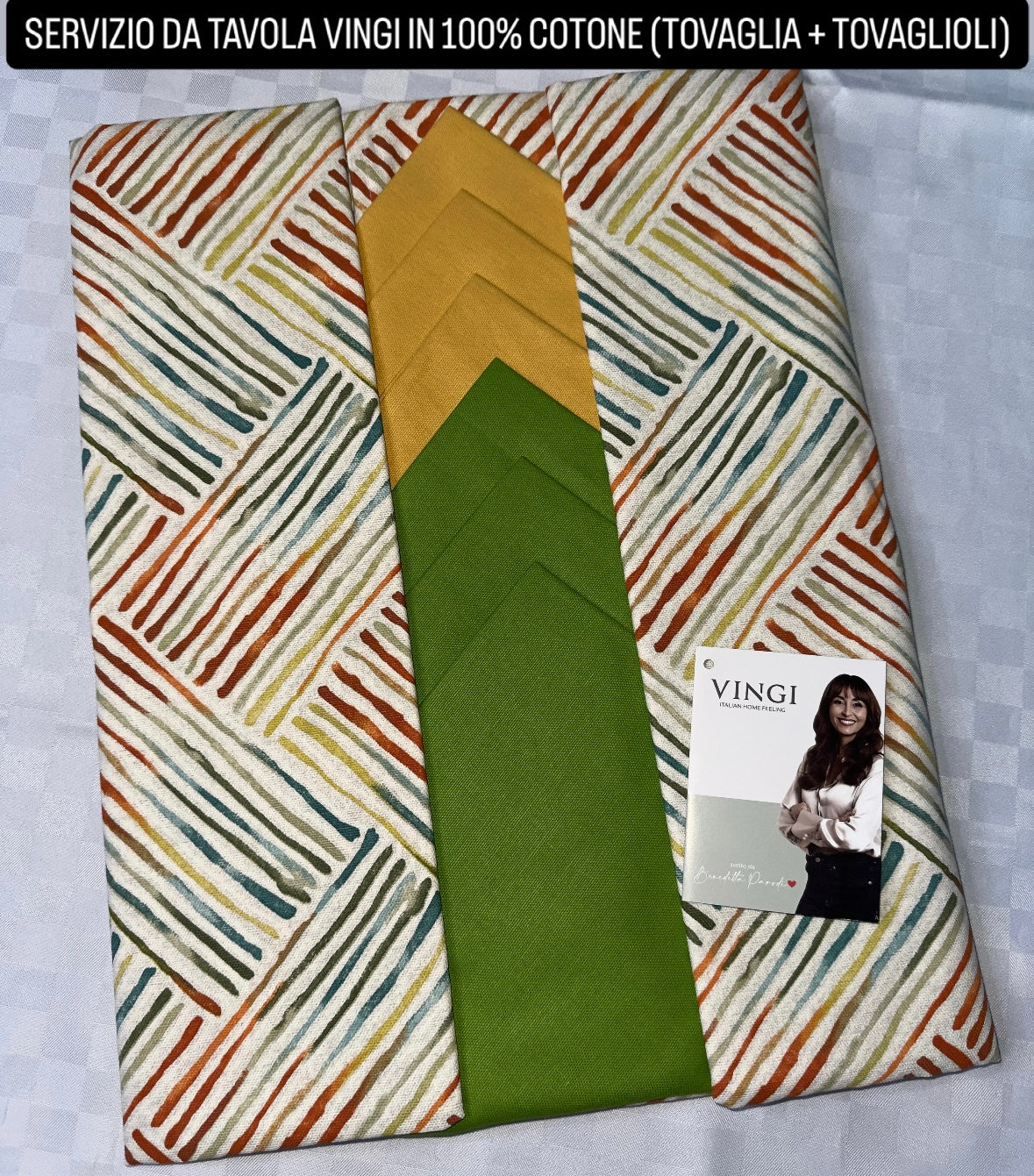 SERVIZIO DA TAVOLA VINGI TOVAGLIA E TOVAGLIOLI IN 100% COTONE