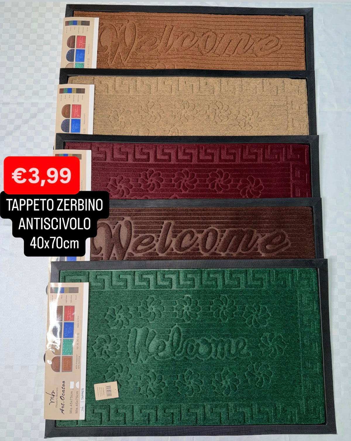 ZERBINO TAPPETO ANTISCIVOLO misura 40x70cm (Fantasia variabile)