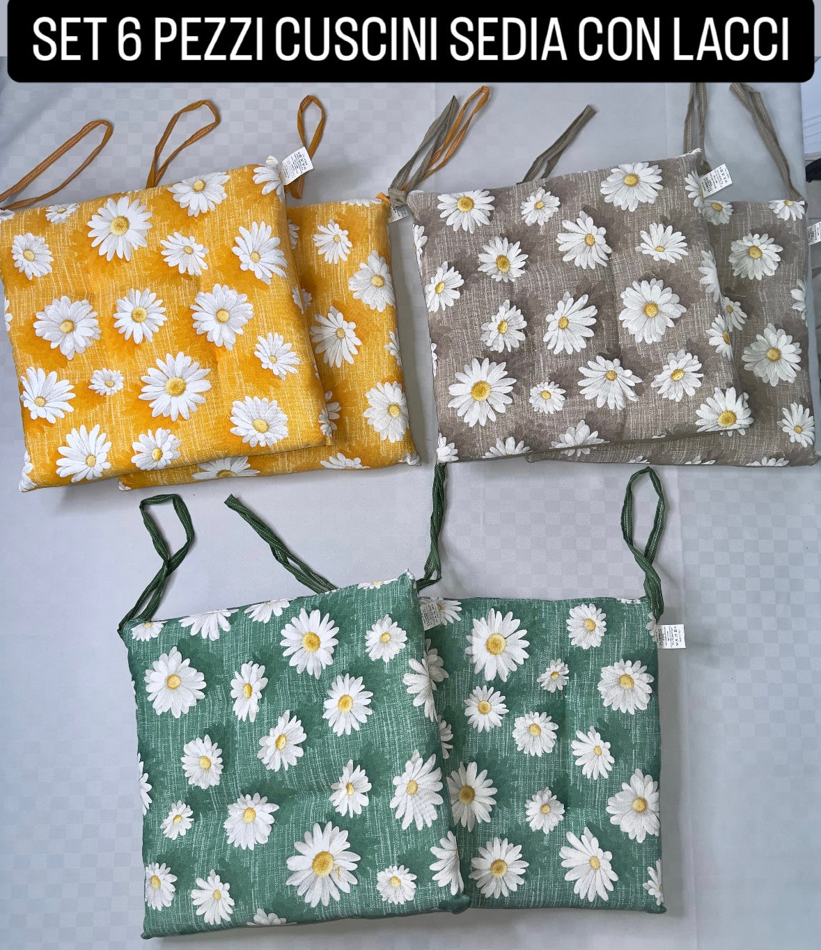 SET 6 PEZZI CUSCINI SEDIA CON LACCI Fantasia MARGOT