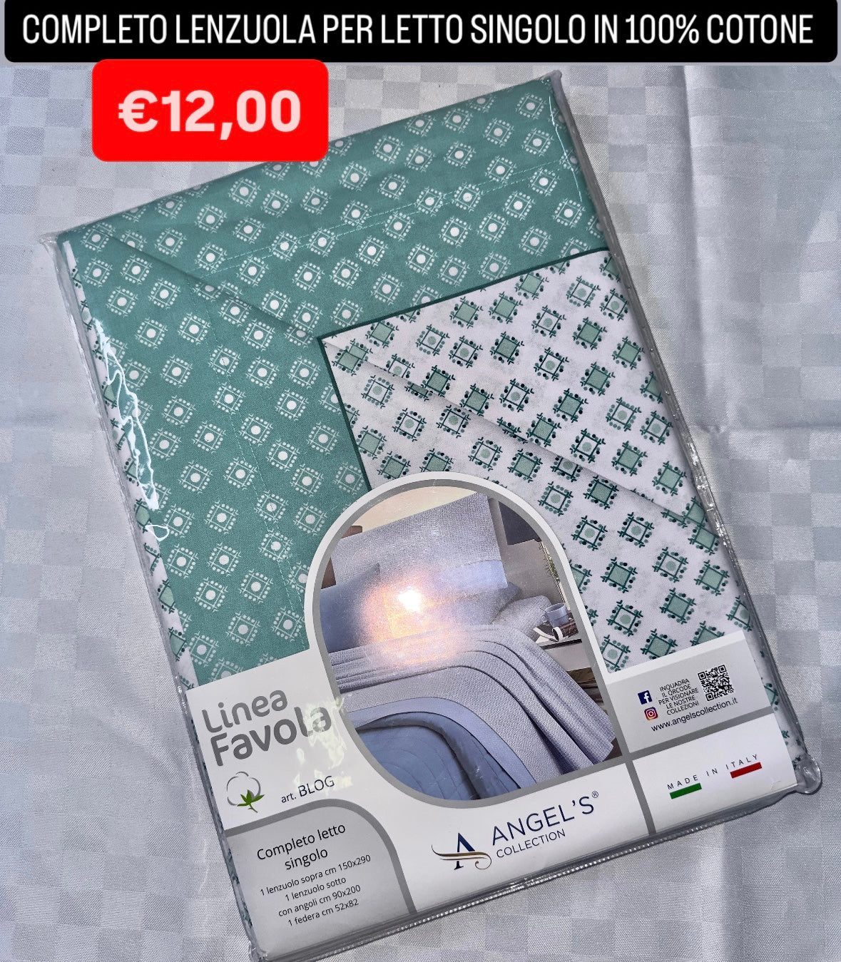 COMPLETO LENZUOLA SINGOLO IN 100% COTONE Lenzuolo sopra,Lenzuolo sotto con angoli e Federa