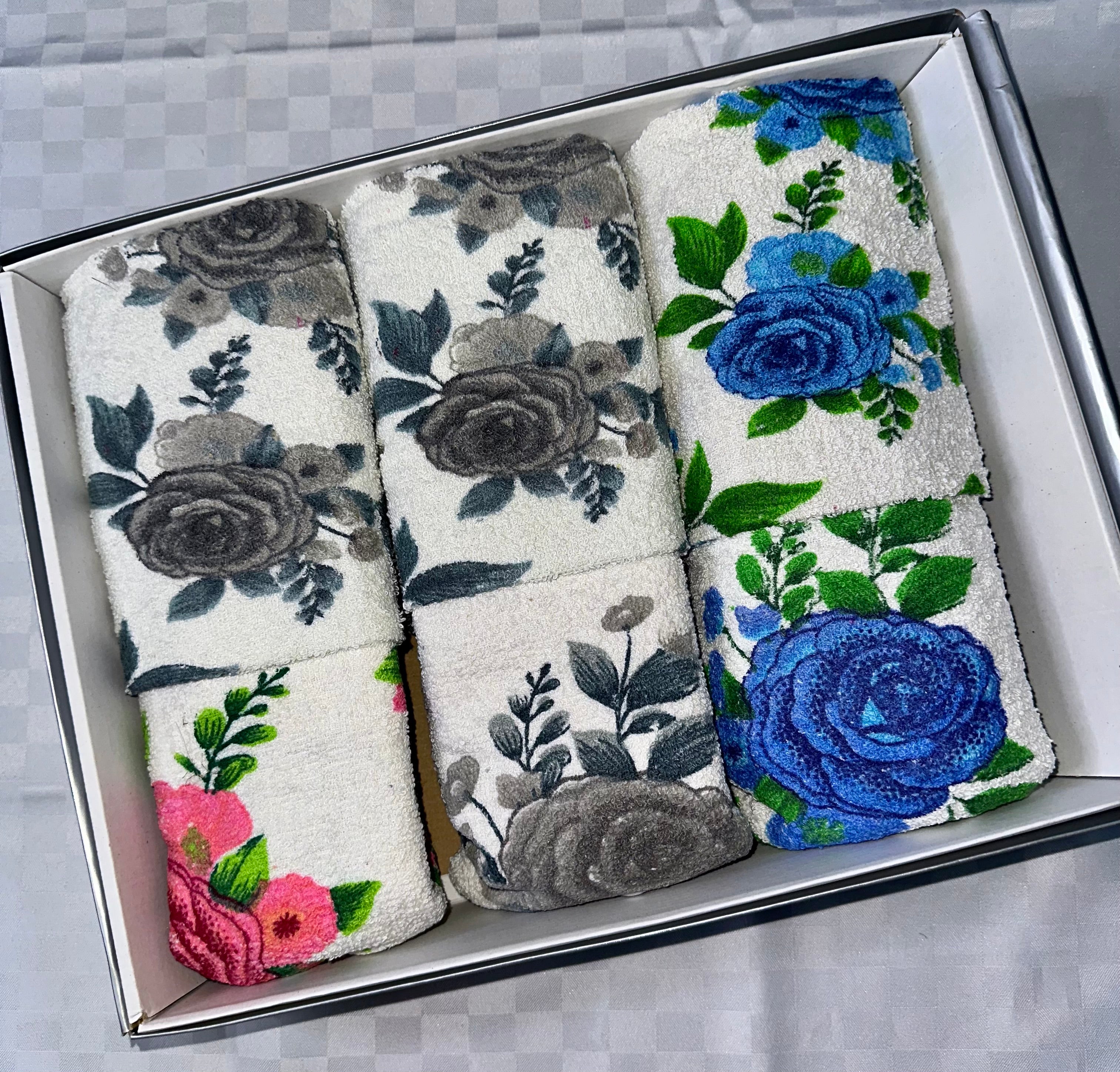 SET 6 PEZZI ASCIUGAMANO BAGNO IN SPUGNA contiene 3 Grandi Viso+3 Piccole Ospite