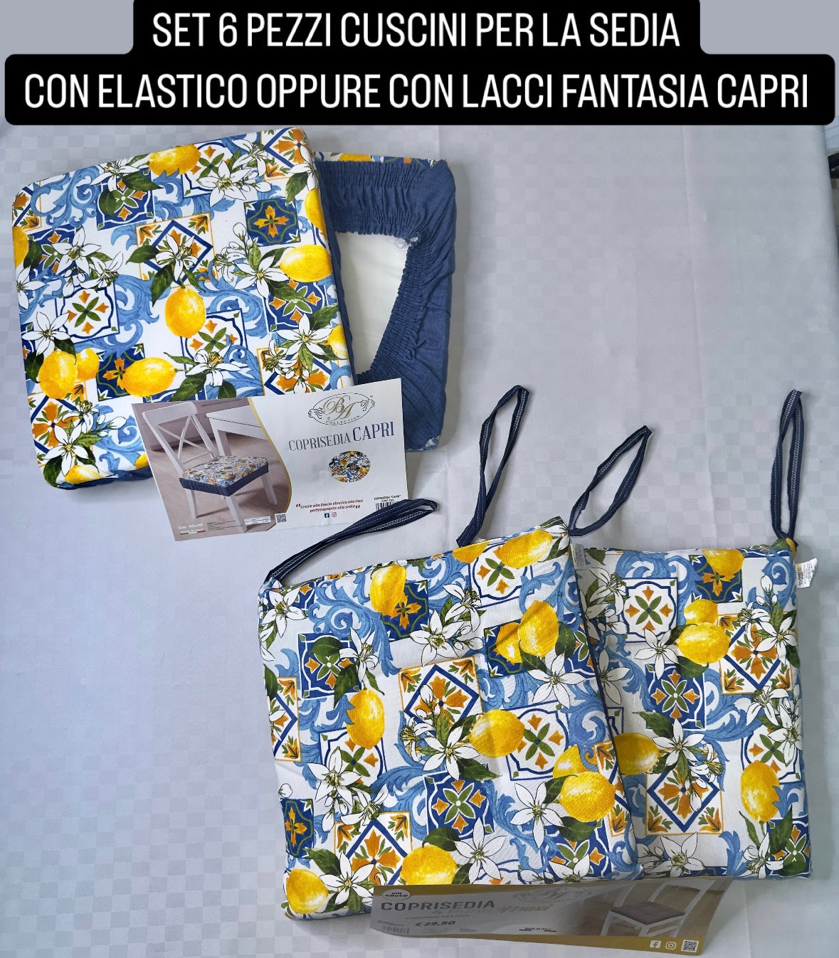 SET 6 PEZZI CUSCINI SEDIA CON ELASTICO OPPURE CON LACCI Fantasia Capri