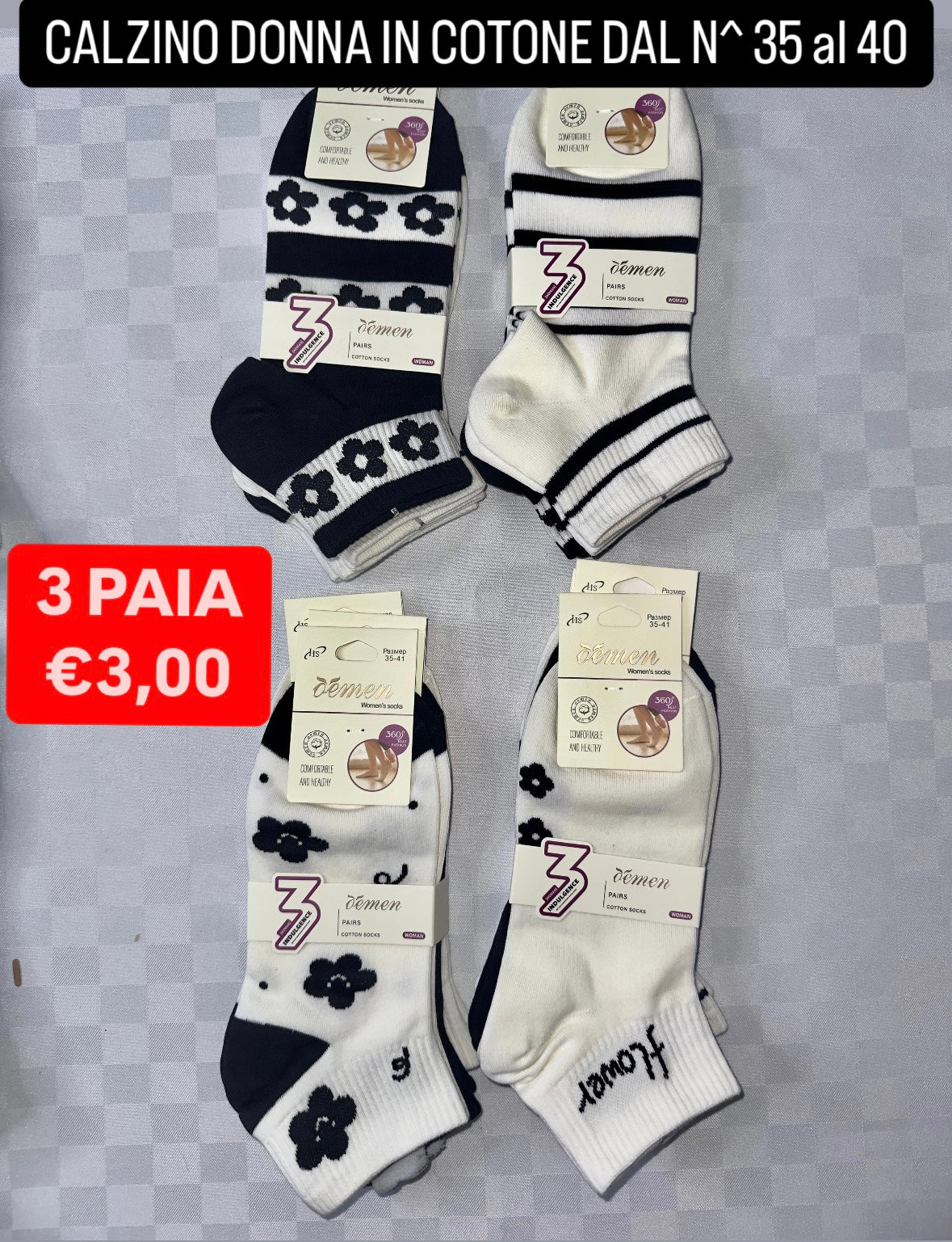 CALZINO DONNA IN COTONE SET DA 3 PAIA (COLORE CASUALE)