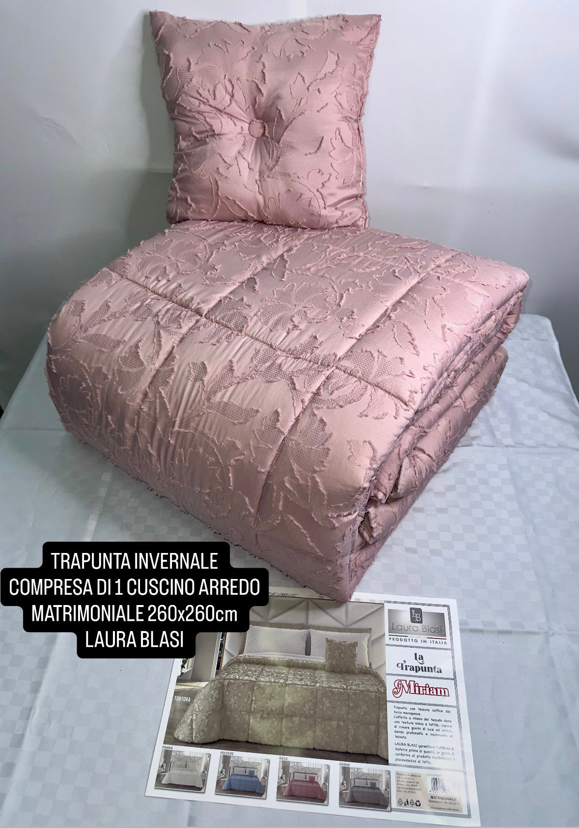 TRAPUNTA INVERNALE MATRIMONIALE COMPRESA DI 1 CUSCINO ARREDO, misura 260x260cm Laura Blasi