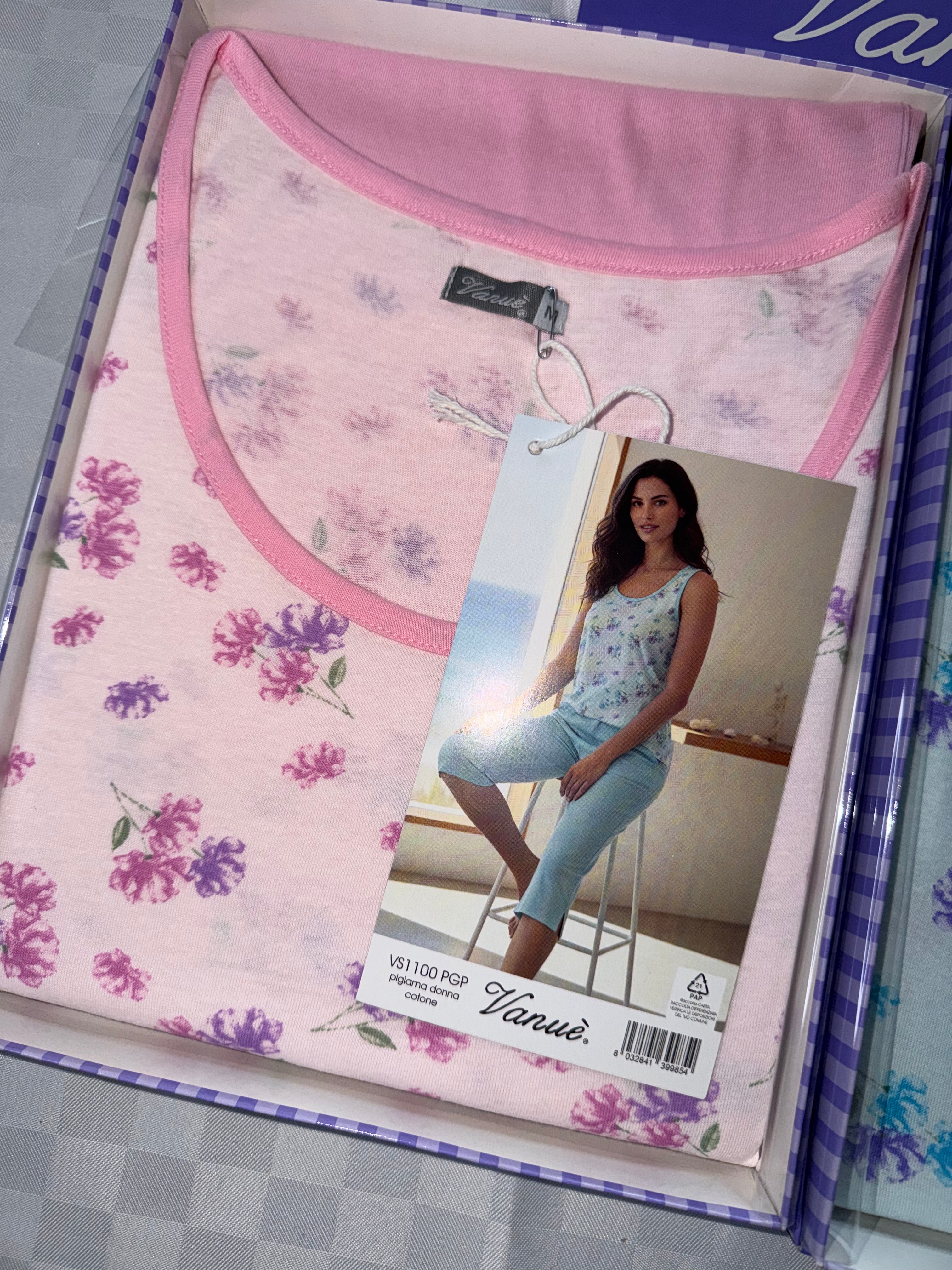 PIGIAMA DONNA Canotta e Pantalone pinocchietto trequarti in 100% cotone