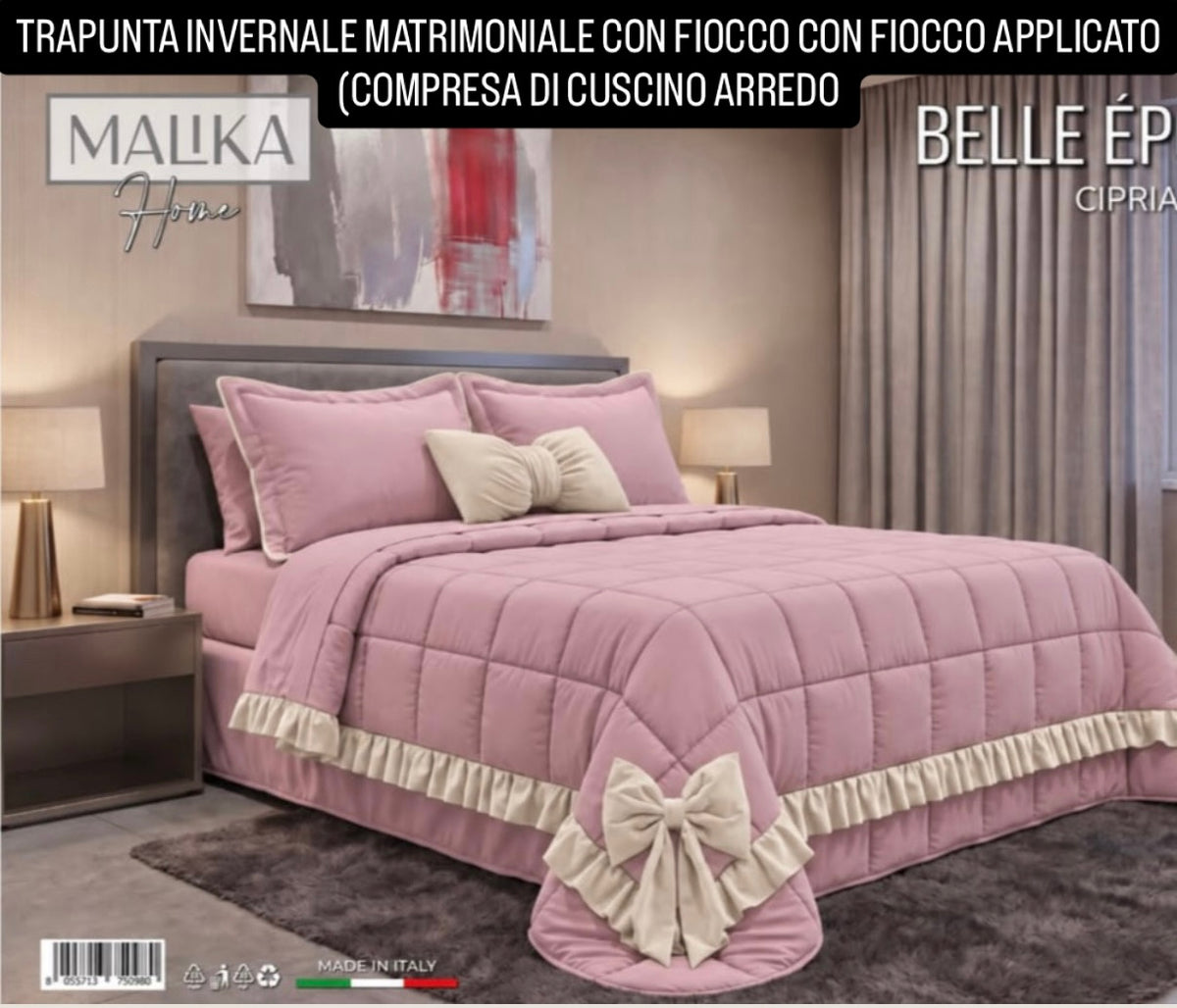 TRAPUNTA INVERNALE MATRIMONIALE CON FIOCCO APPLICATO (compresa di cuscino arredo) 260x270cm