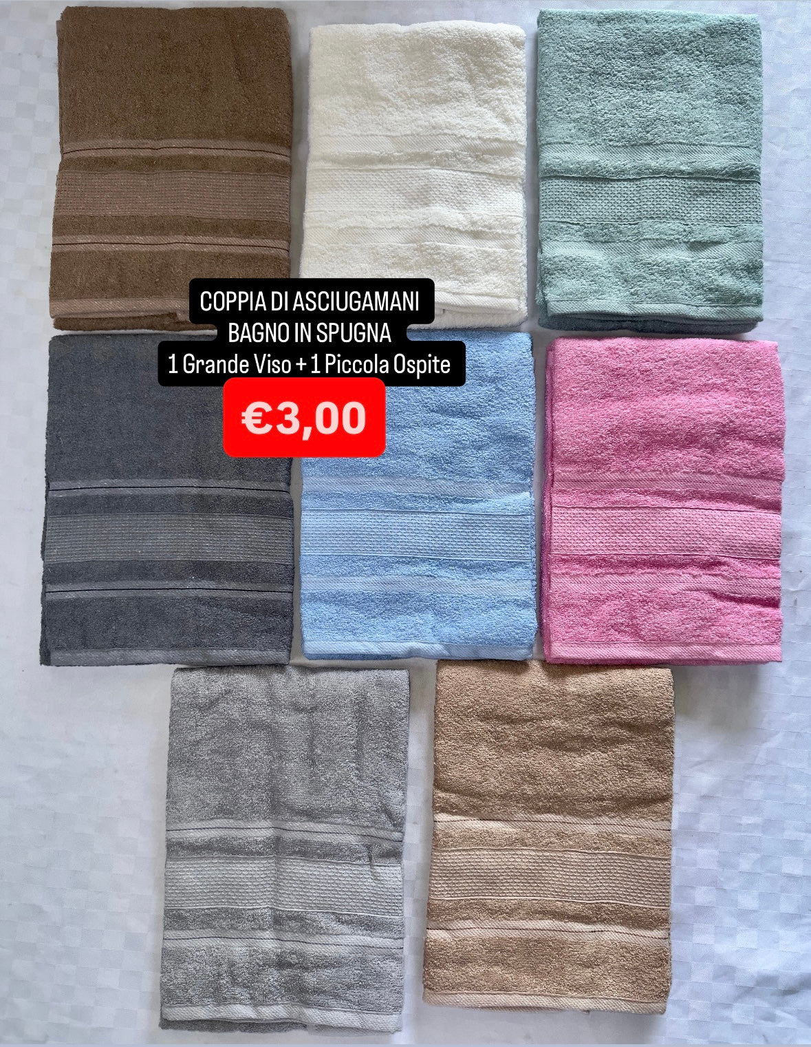 COPPIA ASCIUGAMANI BAGNO IN SPUGNA contiene 1 Grande Viso + 1 Piccola Ospite