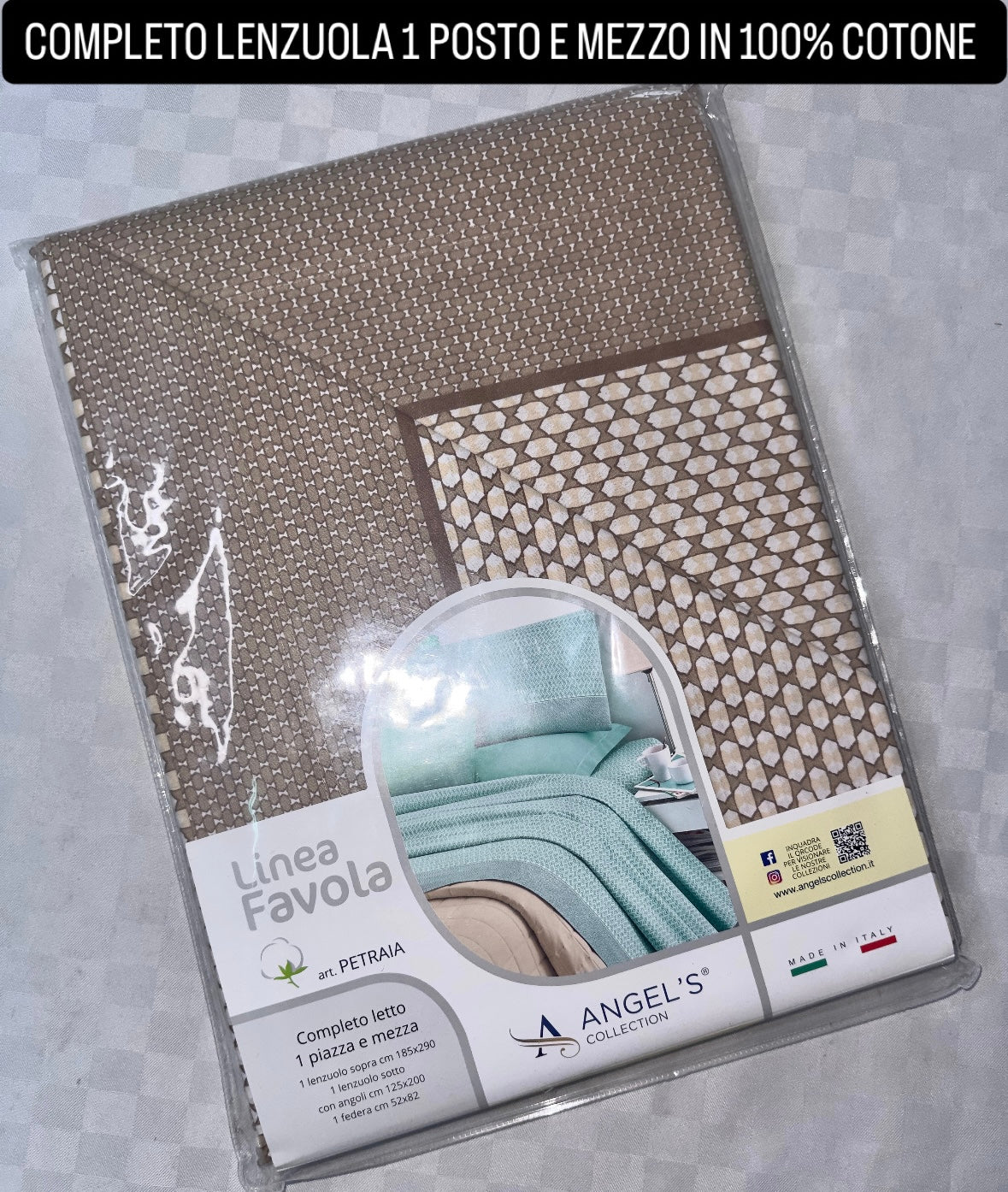 COMPLETO LENZUOLA 1 POSTO E MEZZO IN 100% COTONE Lenzuolo sopra, Lenzuolo sotto con angoli e Federe