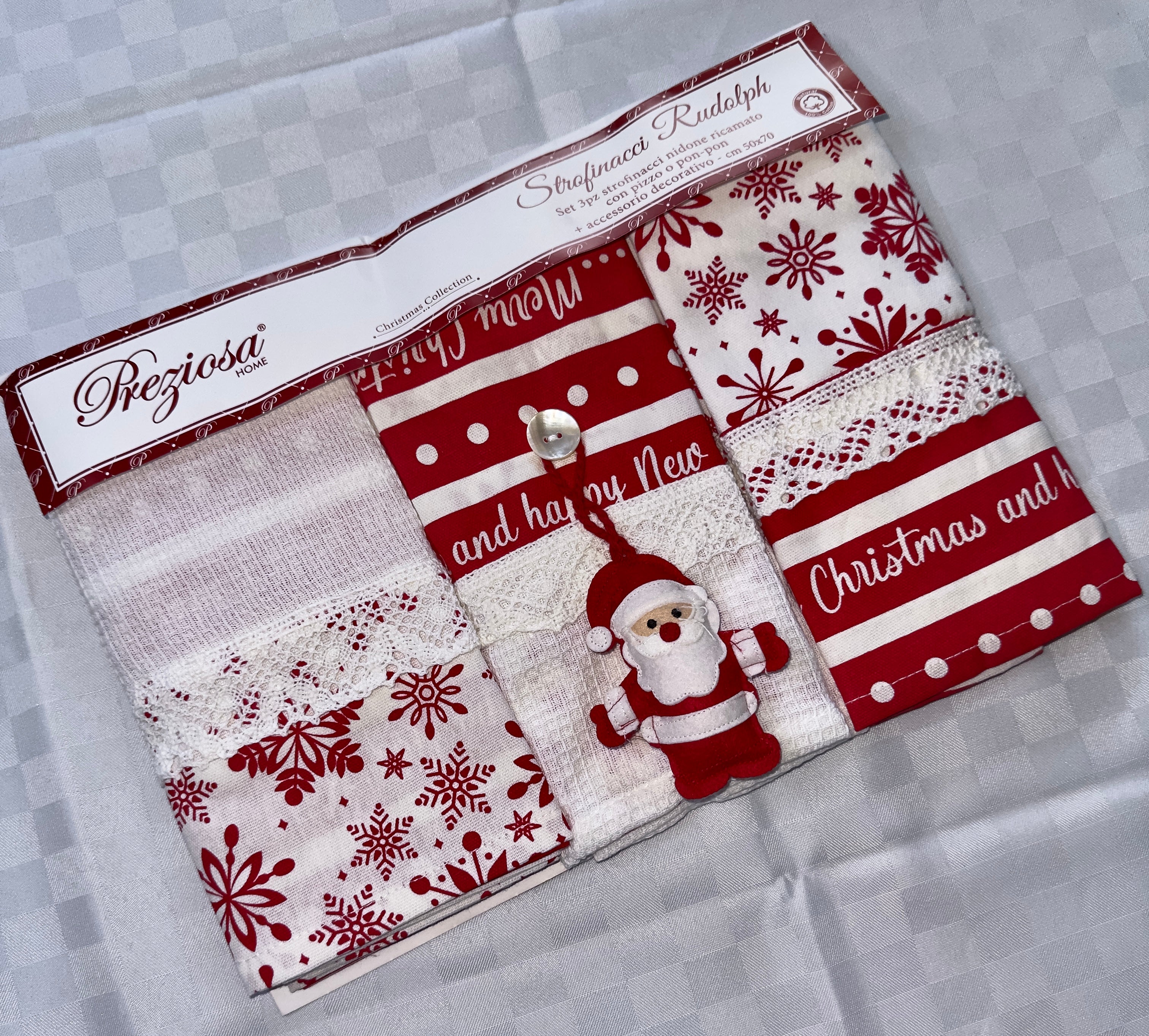 SET 3 PEZZI STROFINACCI CUCINA IN COTONE NATALIZIO