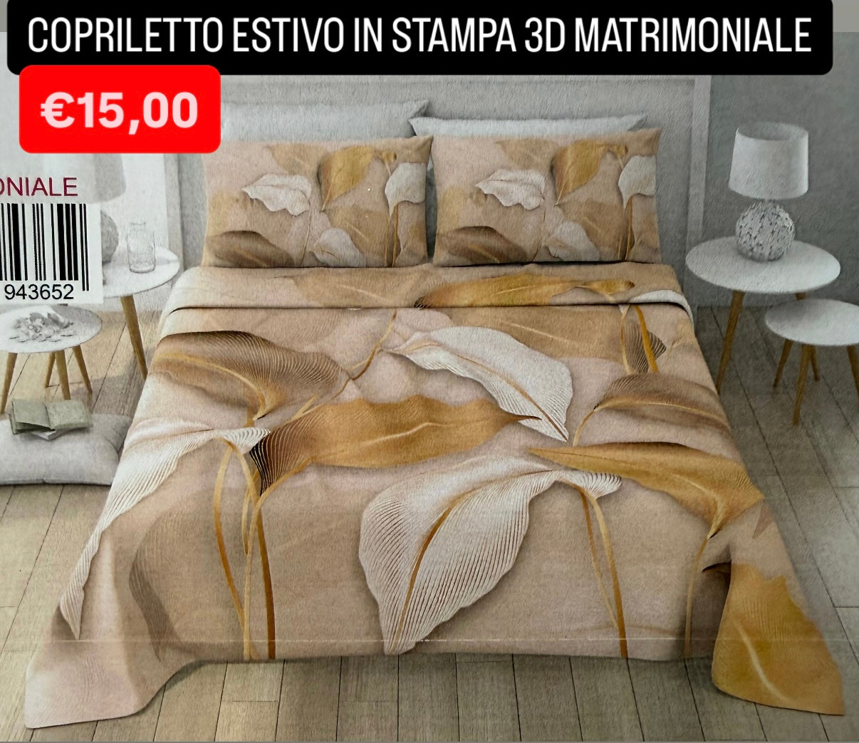 COPRILETTO ESTIVO IN STAMPA 3D MATRIMONIALE misura 260x250cm