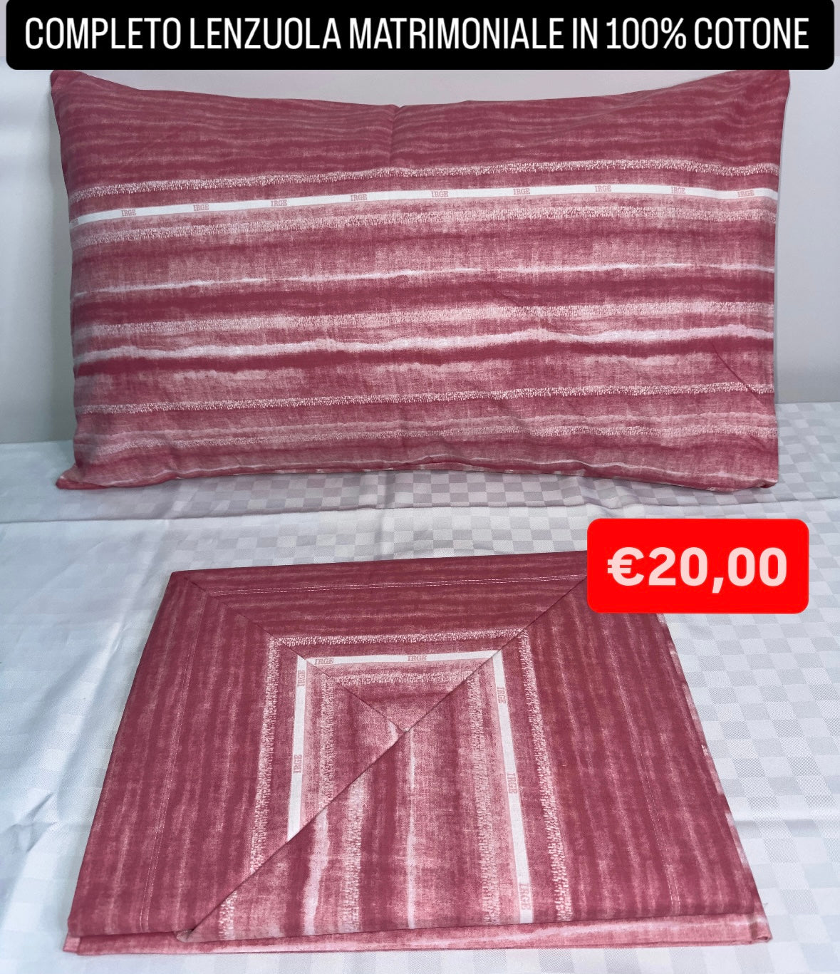 COMPLETO LENZUOLA MATRIMONIALE IN 100% COTONE Lenzuolo sopra, Lenzuolo sotto con angoli e due Federe