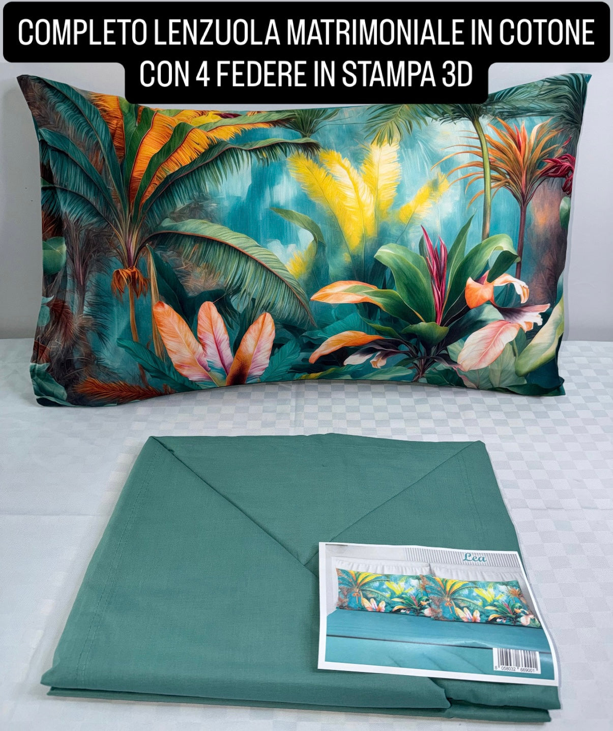 COMPLETO LENZUOLA MATRIMONIALE IN COTONE contiene LENZUOLO SOPRA, LENZUOLO SOTTO E 4 FEDERE IN STAMPA 3D