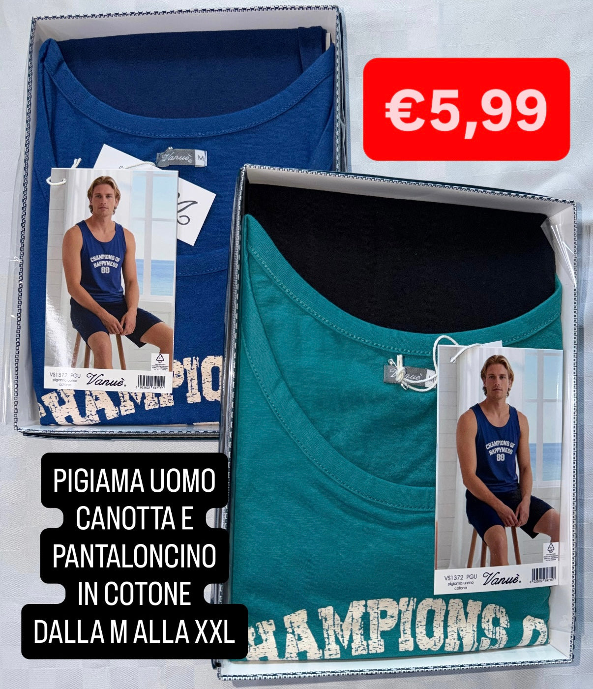 PIGIAMA UOMO Canotta e Pantaloncino in 100% cotone