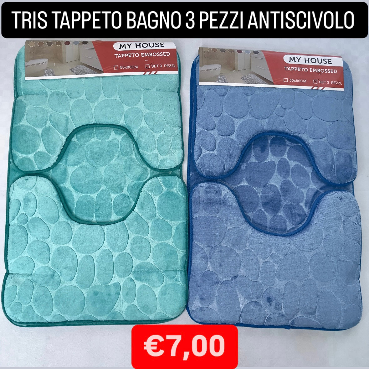 TAPPETO BAGNO TRIS 3 PEZZI ANTISCIVOLO