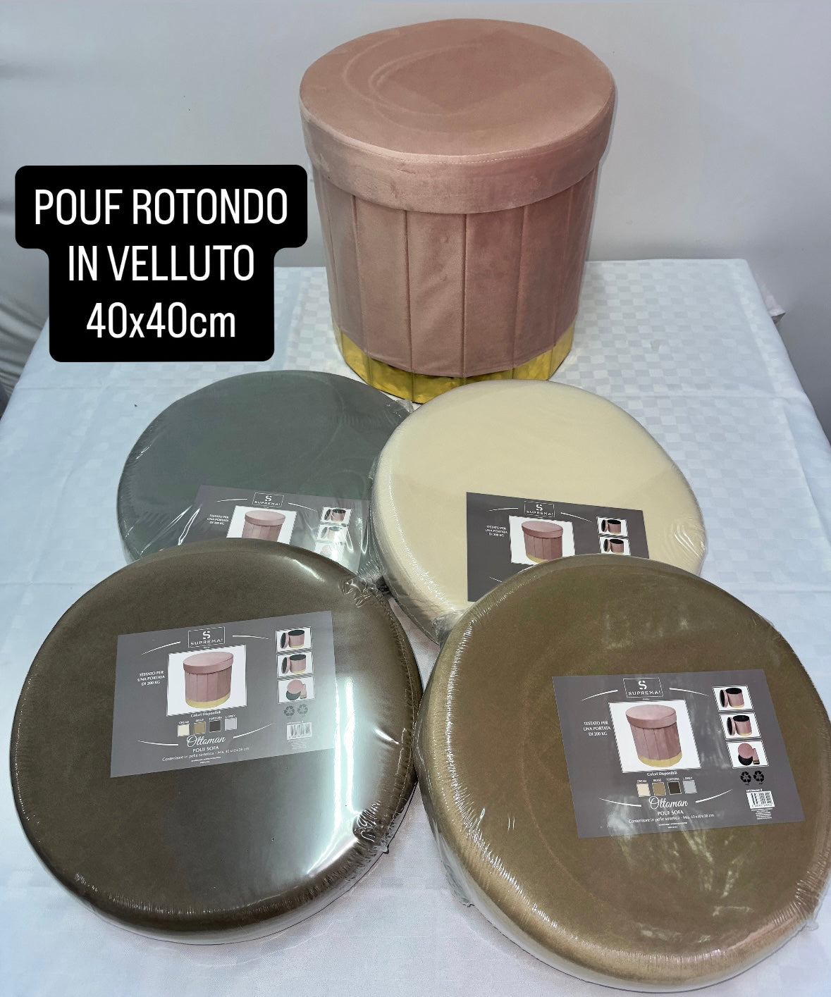 POUF CONTENITORE ROTONDO IN VELLUTO 40x40cm