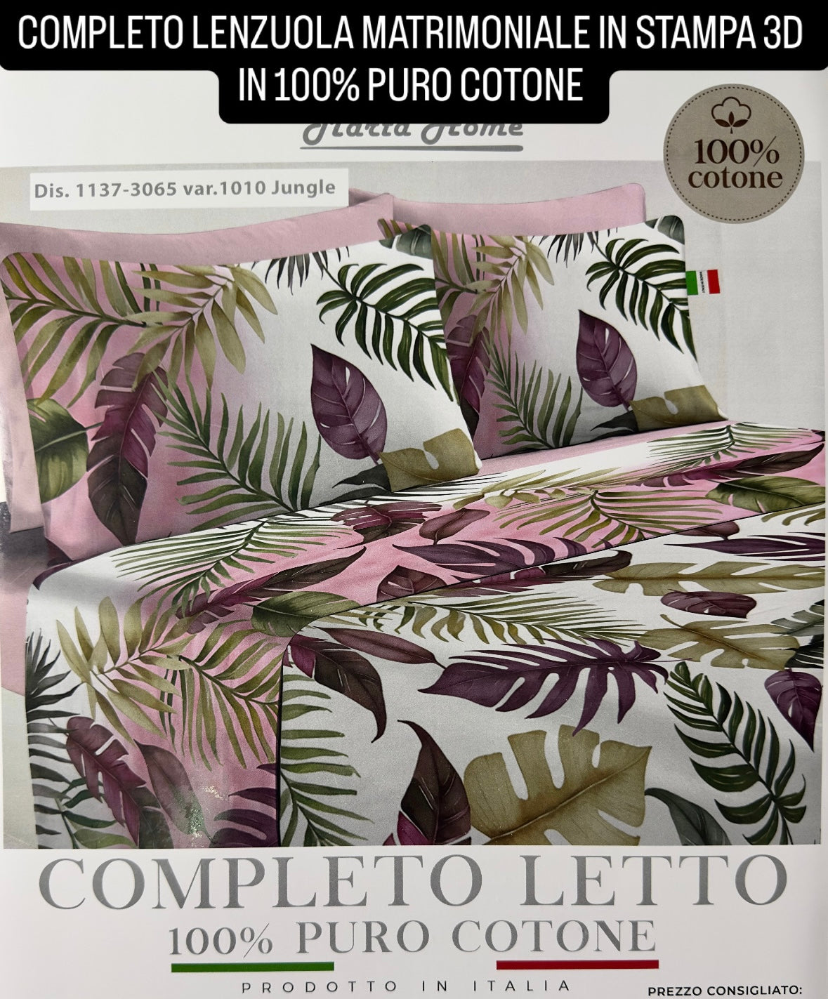 COMPLETO LENZUOLA MATRIMONIALE IN 100% COTONE, LENZUOLO SOPRA, LENZUOLO SOTTO E 2 FEDERE (TUTTO IN STAMPA 3D)