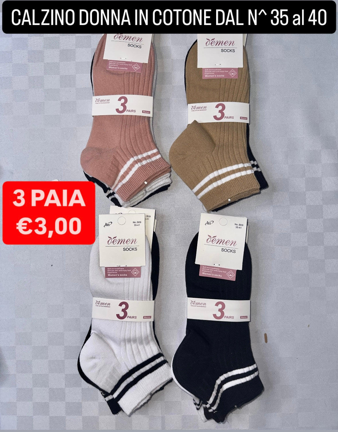 CALZINO DONNA IN COTONE SET DA 3 PAIA (COLORE CASUALE)
