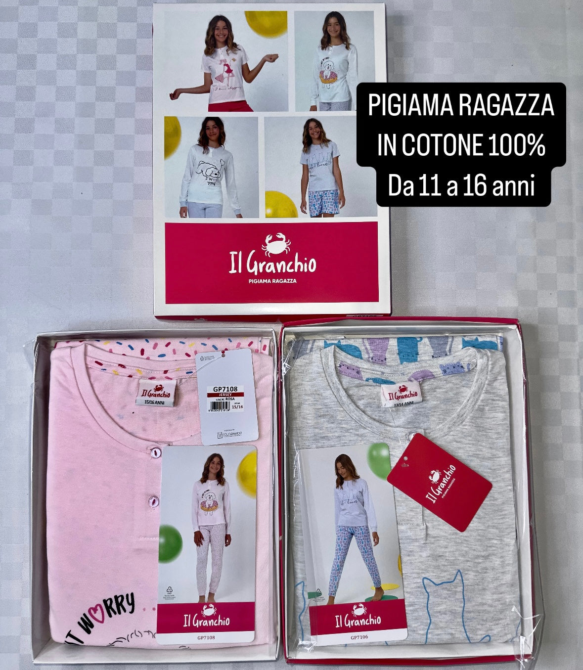 PIGIAMA RAGAZZA IN COTONE 100% Manica lunga e Pantalone lungo.