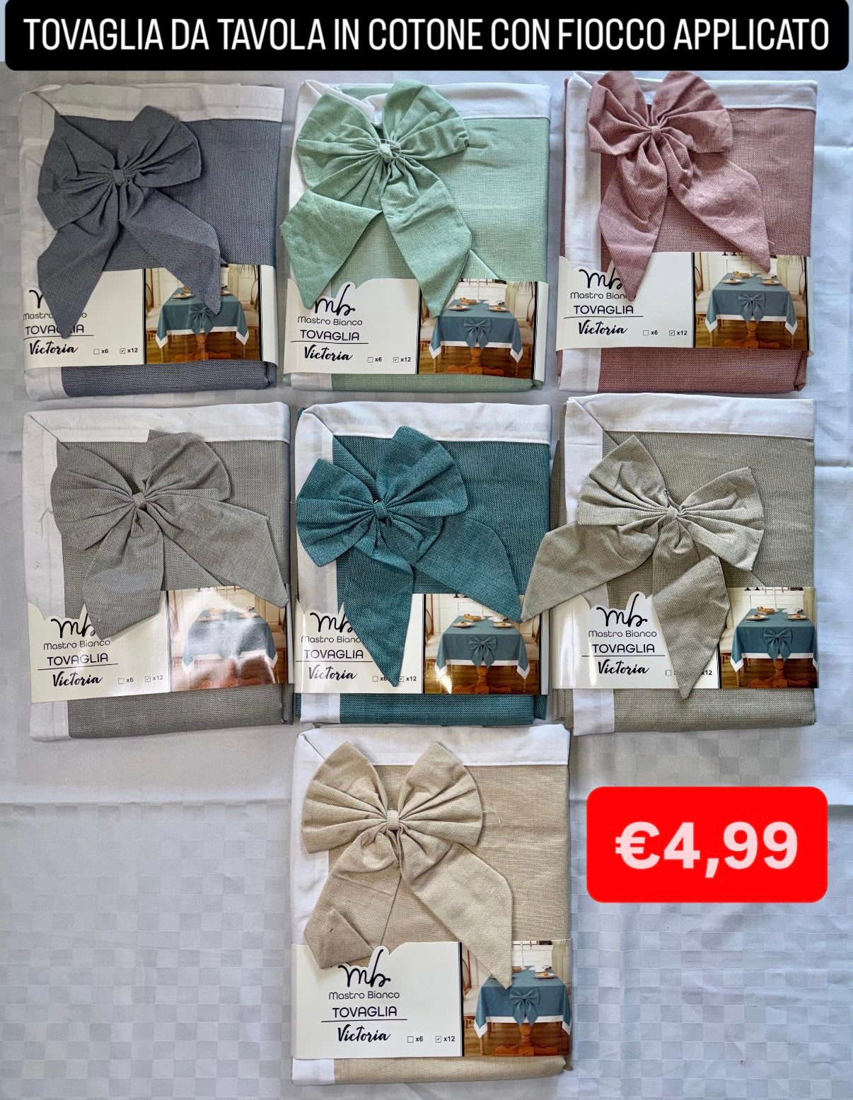 TOVAGLIA DA TAVOLA IN COTONE CON FIOCCO APPLICATO misura X12 Persone 140x240cm