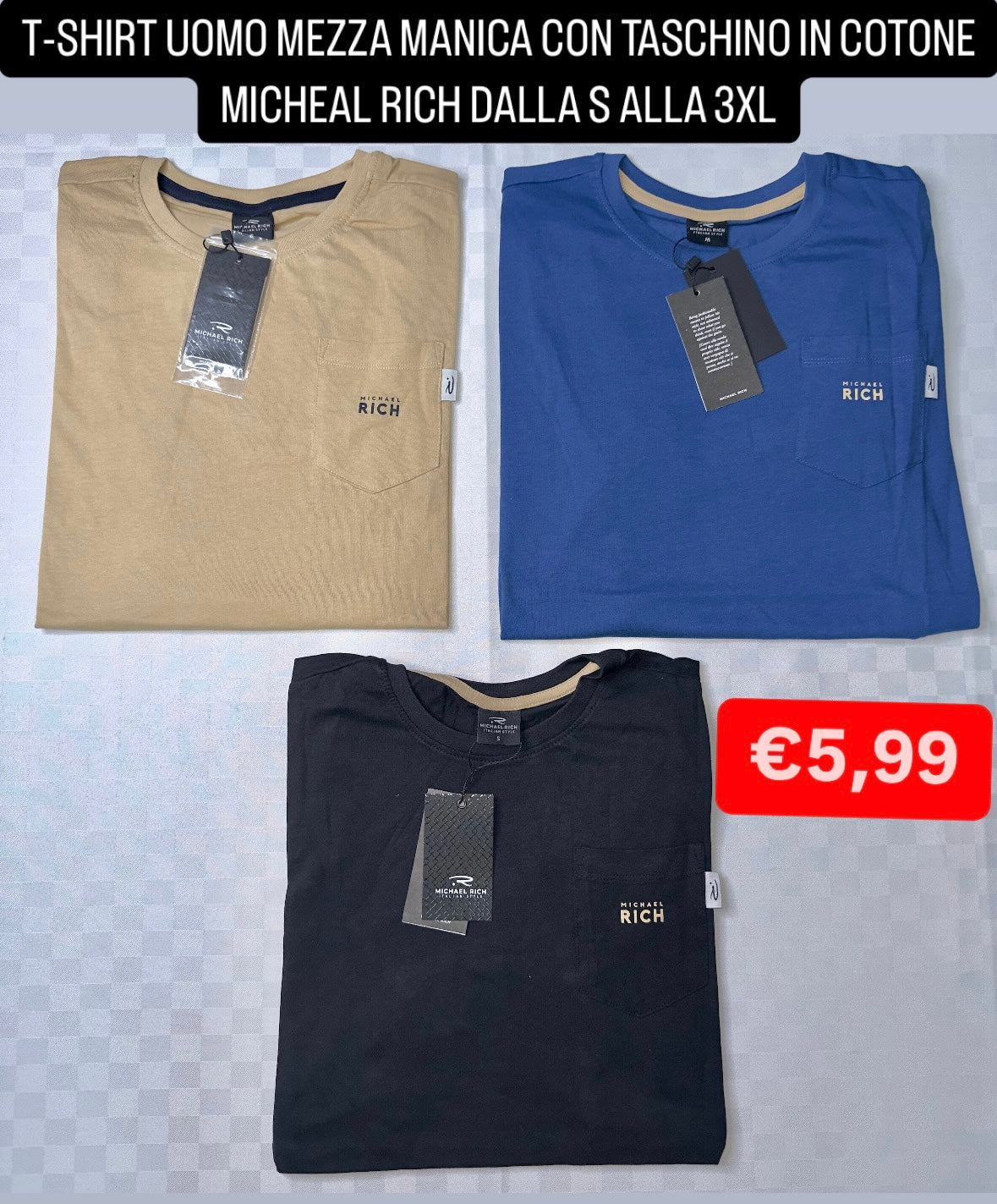 T-SHIRT UOMO MEZZA MANICA CON TASCHINO IN COTONE MICHEAL RICH