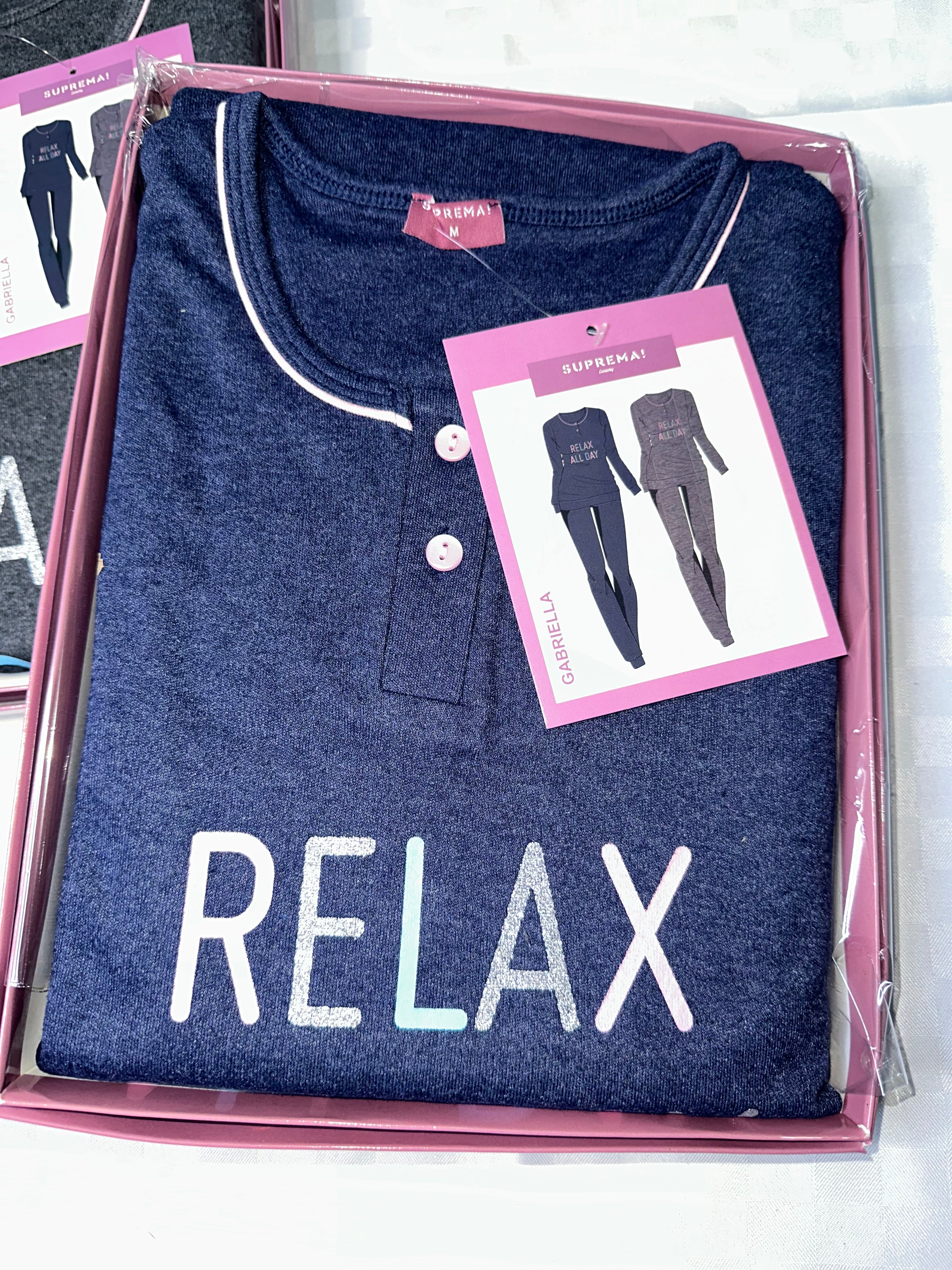 PIGIAMA DONNA IN COTONE CALDO MANICA LUNGA E PANTALONE LUNGO art. Gabriella