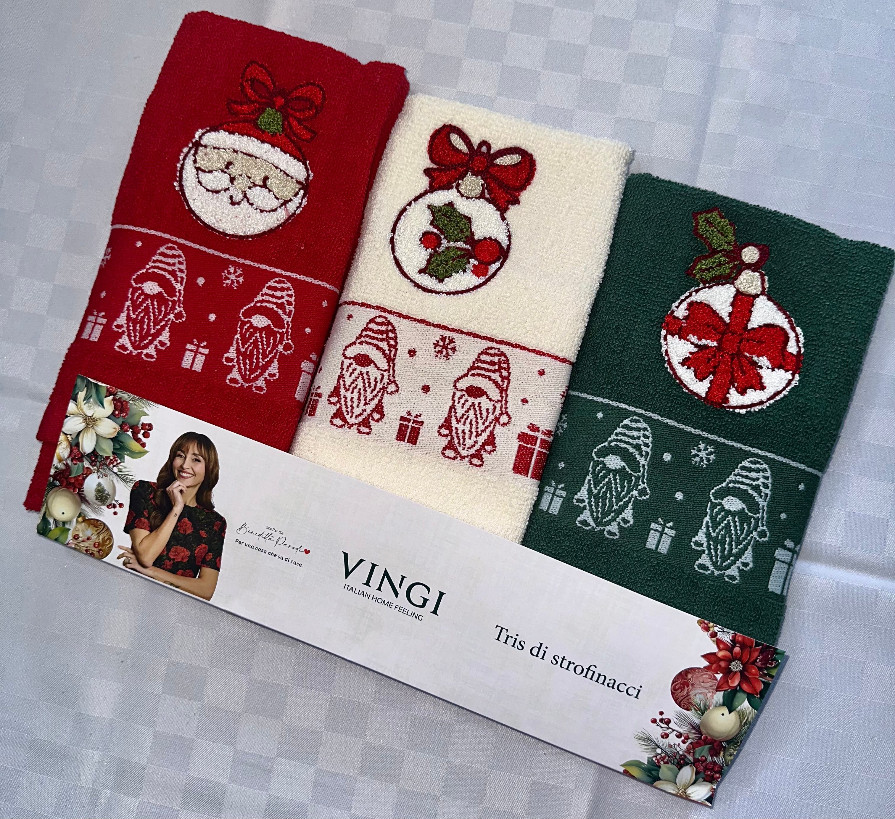 STROFINACCI CUCINA SET DA 3 PEZZI NATALIZIO IN SPUGNA VINGI
