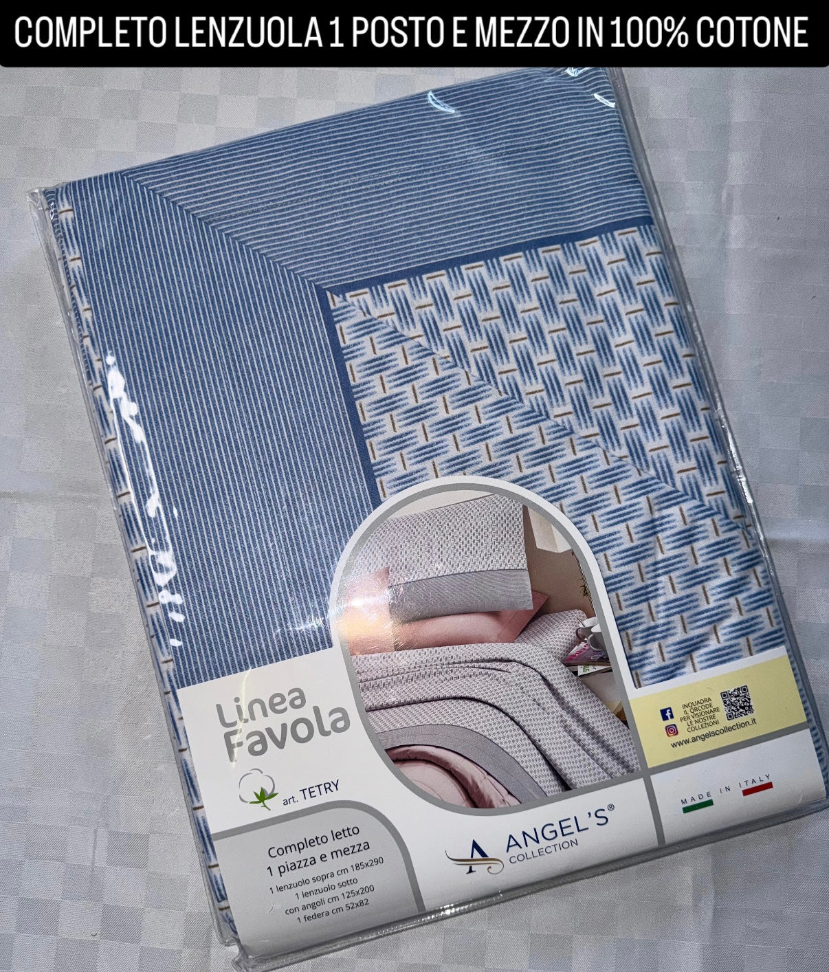 COMPLETO LENZUOLA 1 POSTO E MEZZO IN 100% COTONE contiene Lenzuolo sopra, Lenzuolo sotto con angoli e Federe