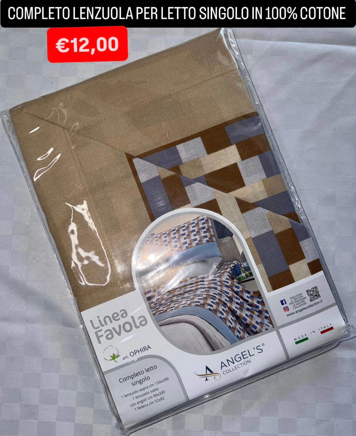 COMPLETO LENZUOLA SINGOLO IN 100% COTONE Lenzuolo sopra,Lenzuolo sotto con angoli e Federa