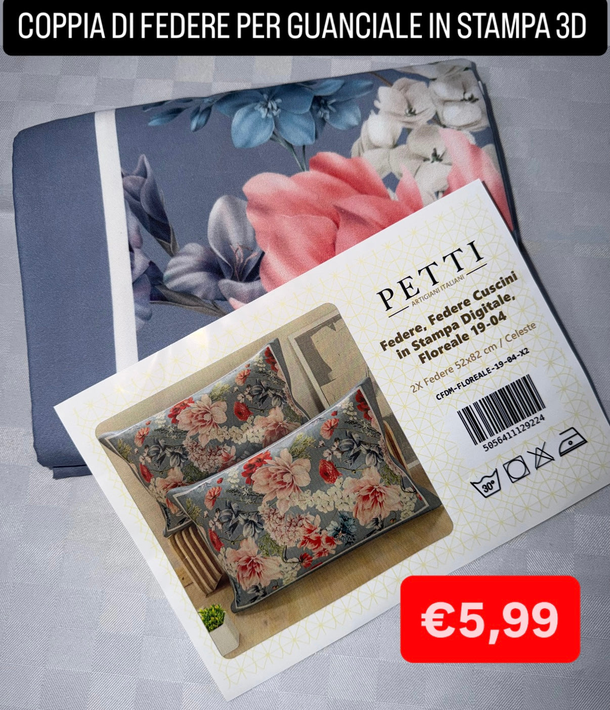 COPPIA DI FEDERE PER GUANCIALE IN STAMPA 3D misura 52x82cm