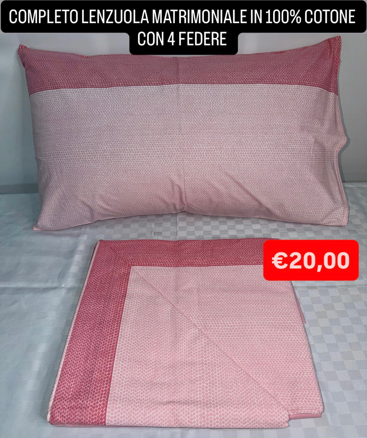 COMPLETO LENZUOLA MATRIMONIALE IN 100% COTONE CON 4 FEDERE , contiene Lenzuolo sopra, Lenzuolo sotto con angoli e 4 Federe