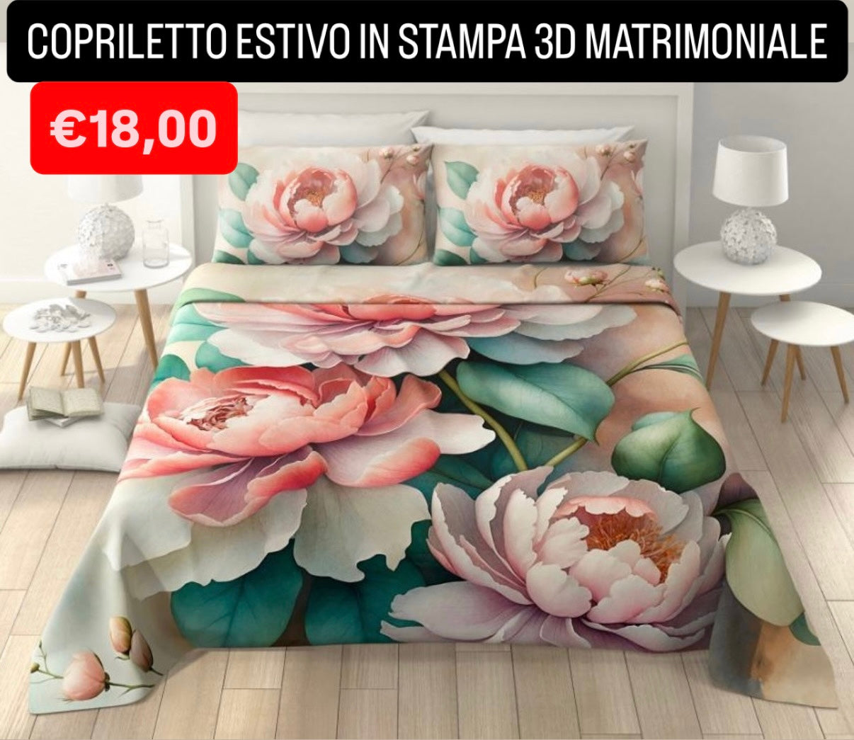 COPRILETTO ESTIVO IN STAMPA 3D MATRIMONIALE misura 260x250cm