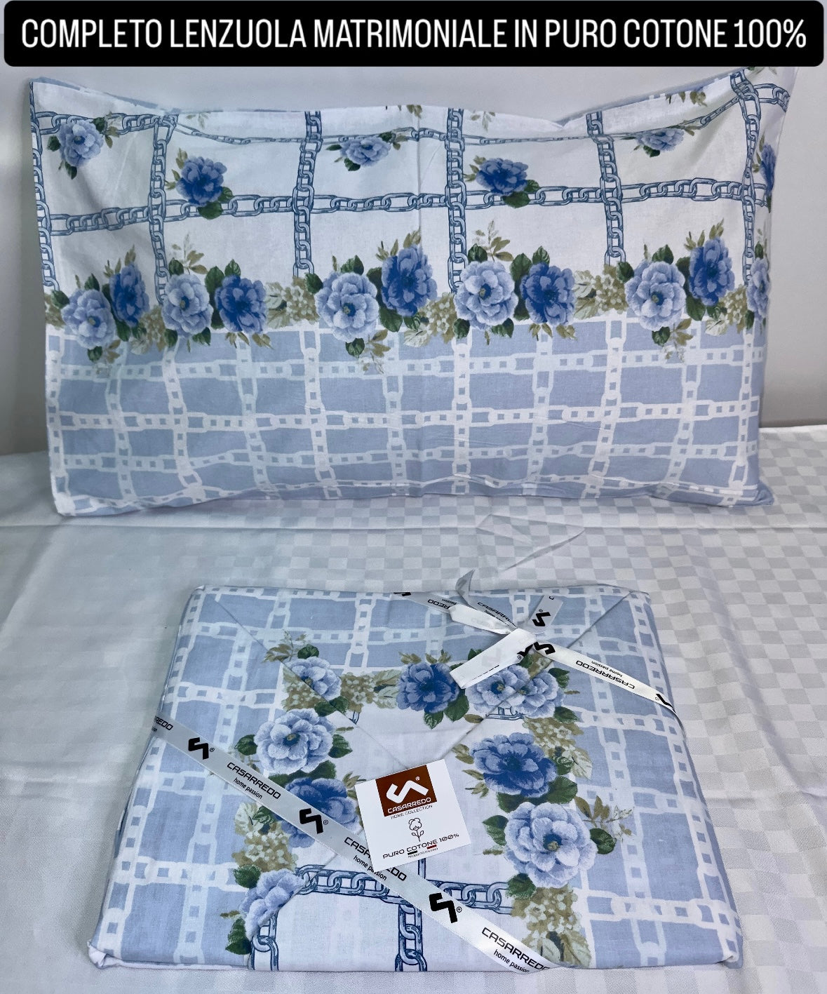 COMPLETO LENZUOLA MATRIMONIALE IN 100% COTONE Lenzuolo sopra, Lenzuolo sotto con angoli e due Federe