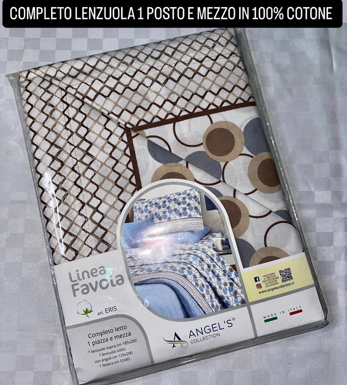 COMPLETO LENZUOLA 1 POSTO E MEZZO IN 100% COTONE Lenzuolo sopra, Lenzuolo sotto con angoli e Federe