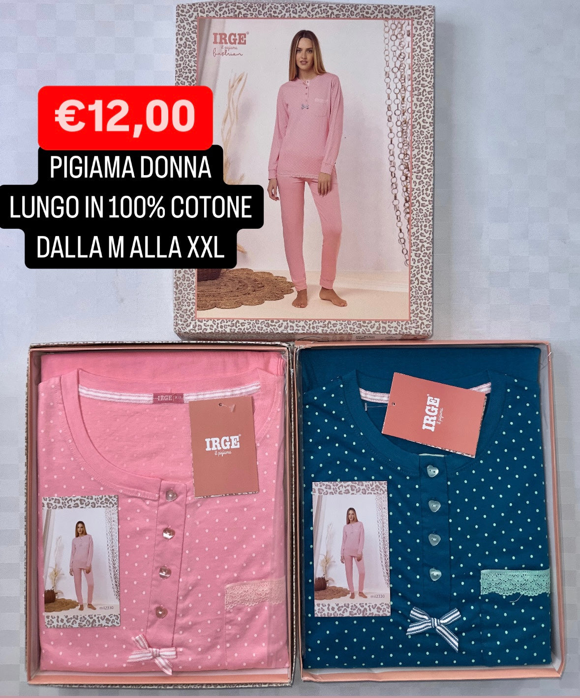 PIGIAMA DONNA IN 100% COTONE MANICA LUNGA E PANTALONE LUNGO