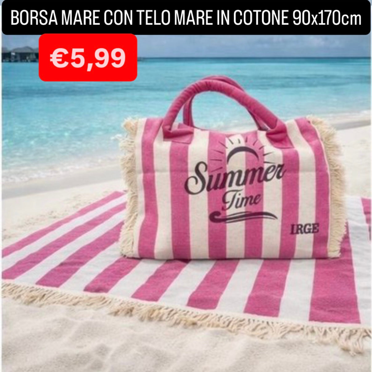 BORSA MARE CON TELO MARE IN COTONE misura 90x170cm